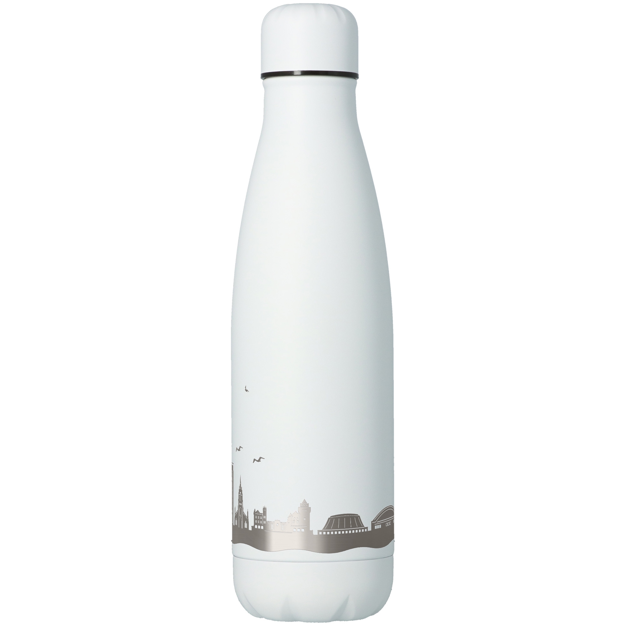 Thermosflasche, Stahlflasche, Vakuumisolierung, silber, Stadtmotiv