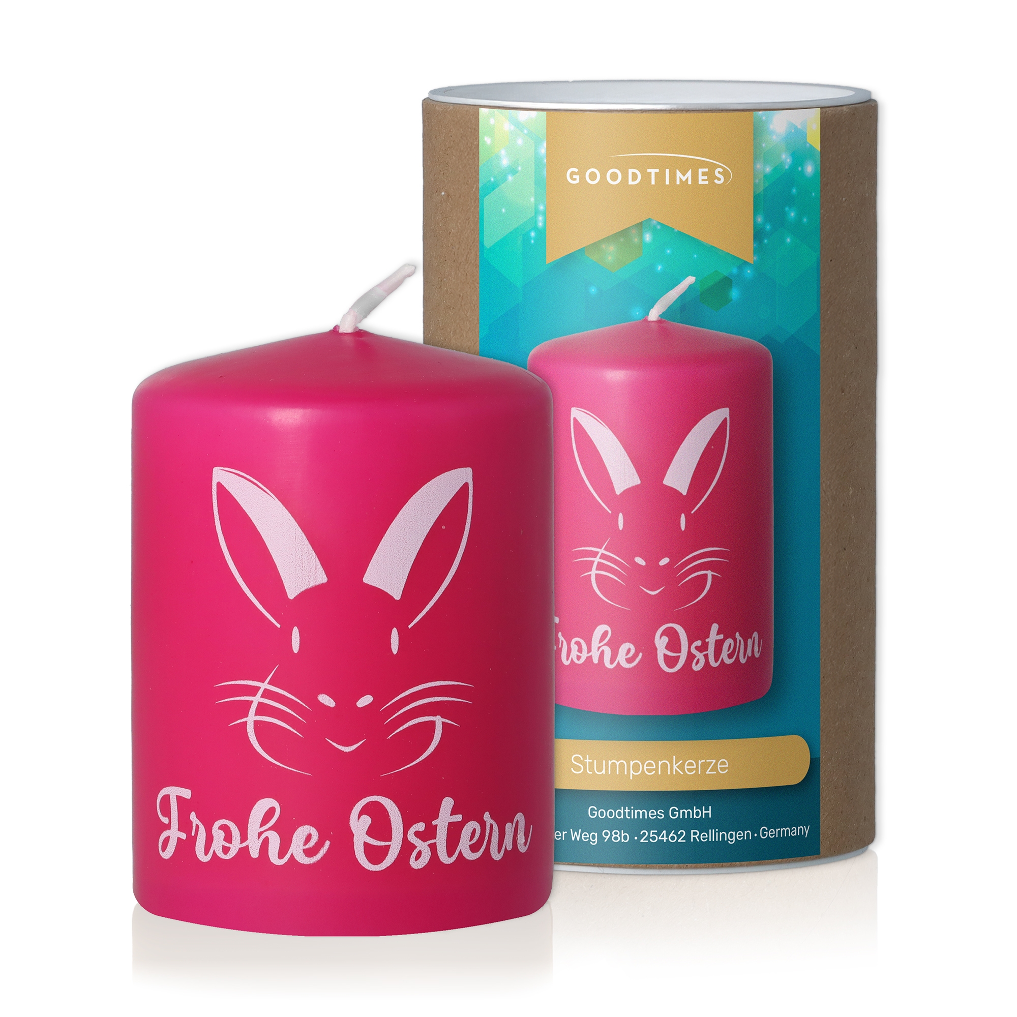 Stumpenkerze Pink "Frohe Ostern" Kerze