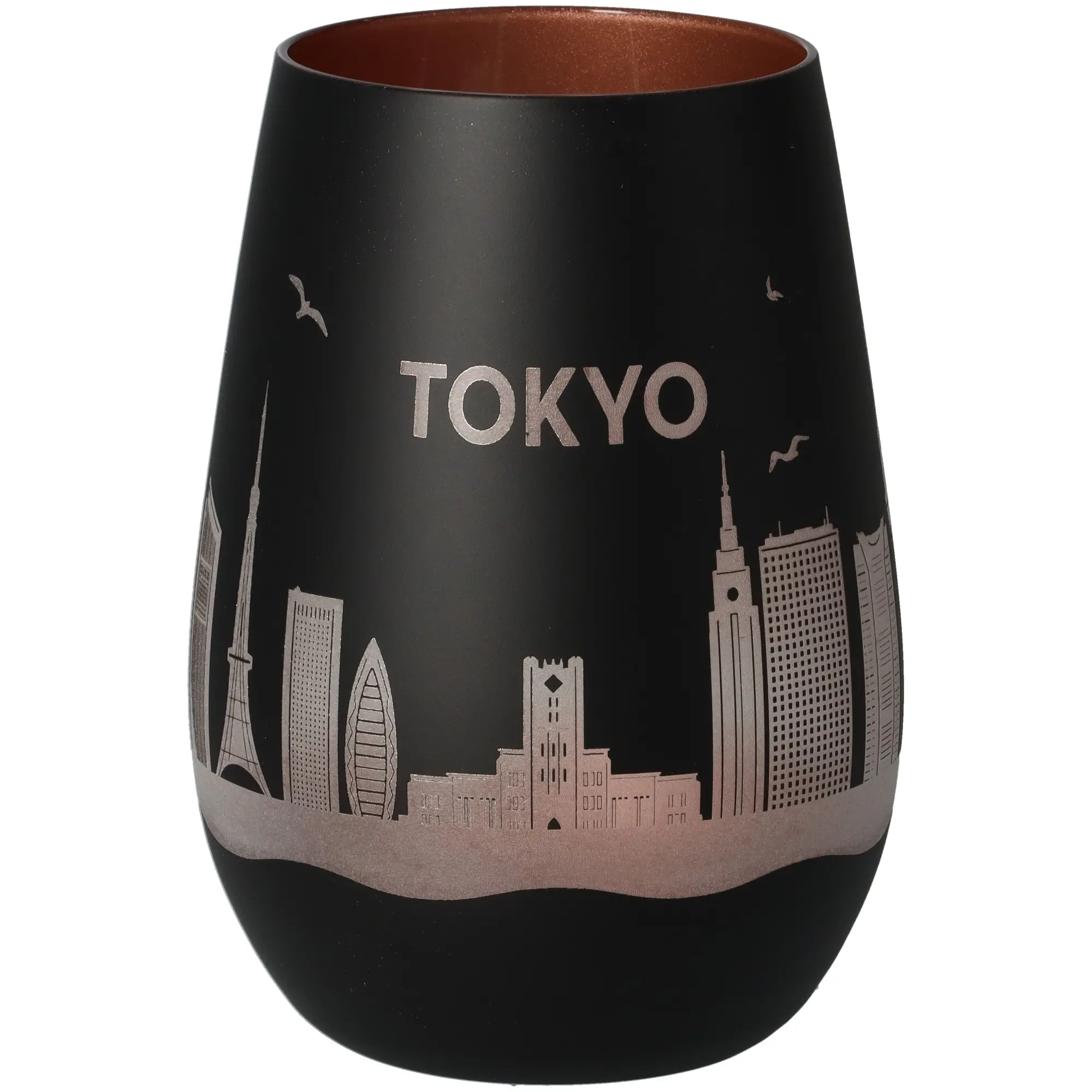 Vase,  matt schwarz, Tokio-Skyline, metallischer Farbton, Stadtansicht