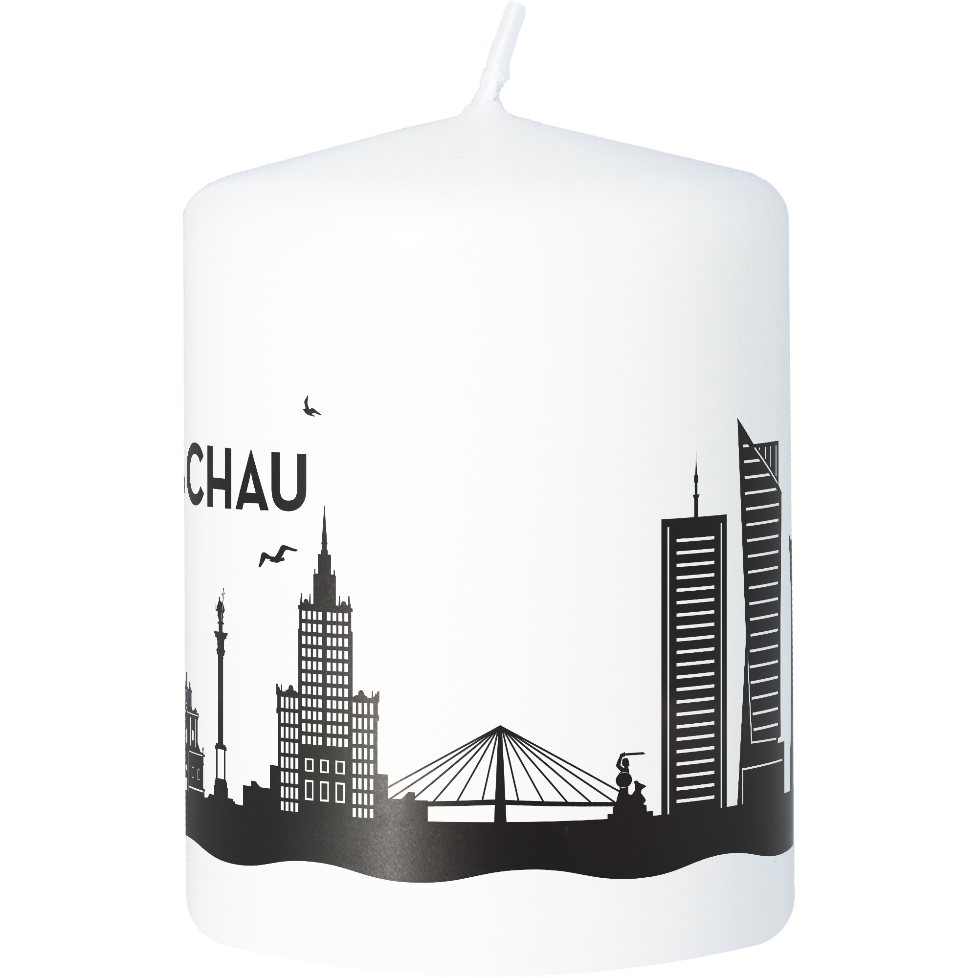 Kerzen, Stadt-Silhouette, weiße Kerze, Städte-Silhouette, Flammenlos