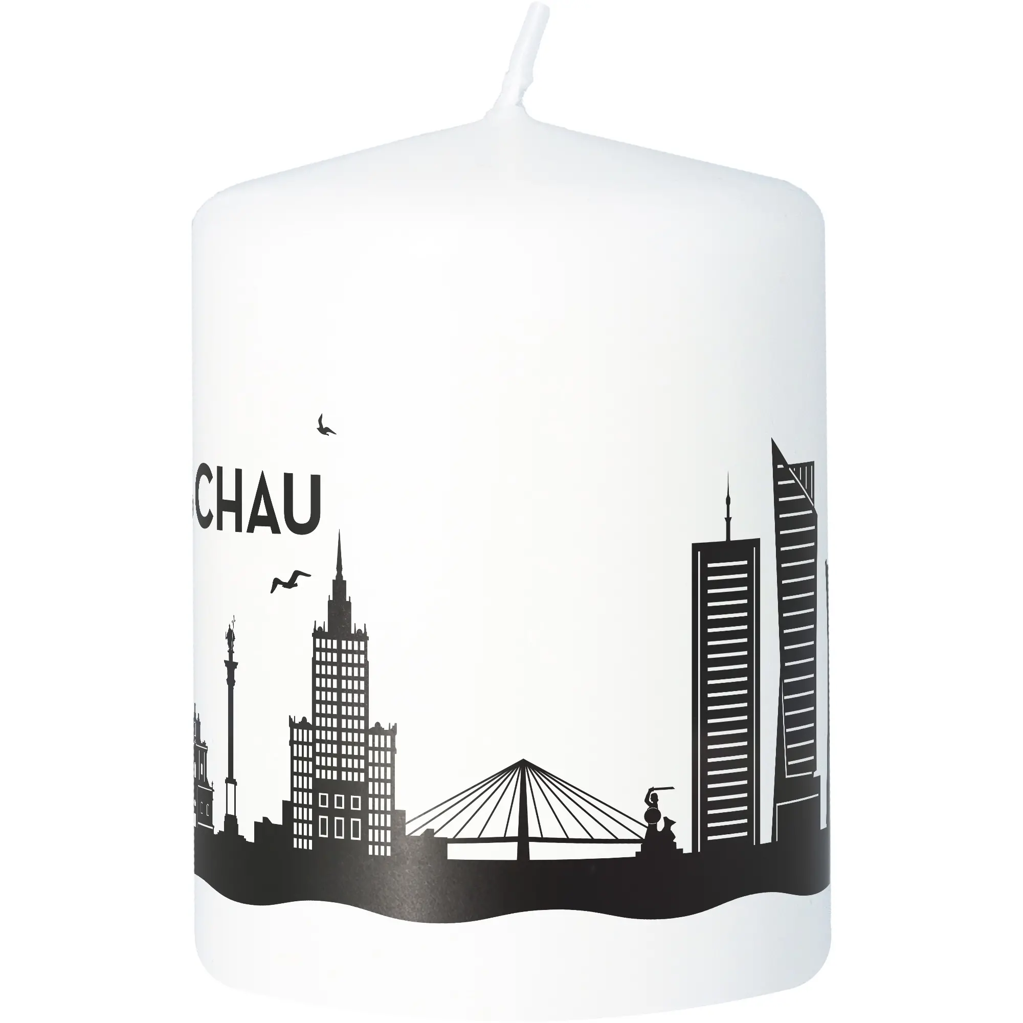 Kerzen, Stadt-Silhouette, weiße Kerze, Städte-Silhouette, Flammenlos