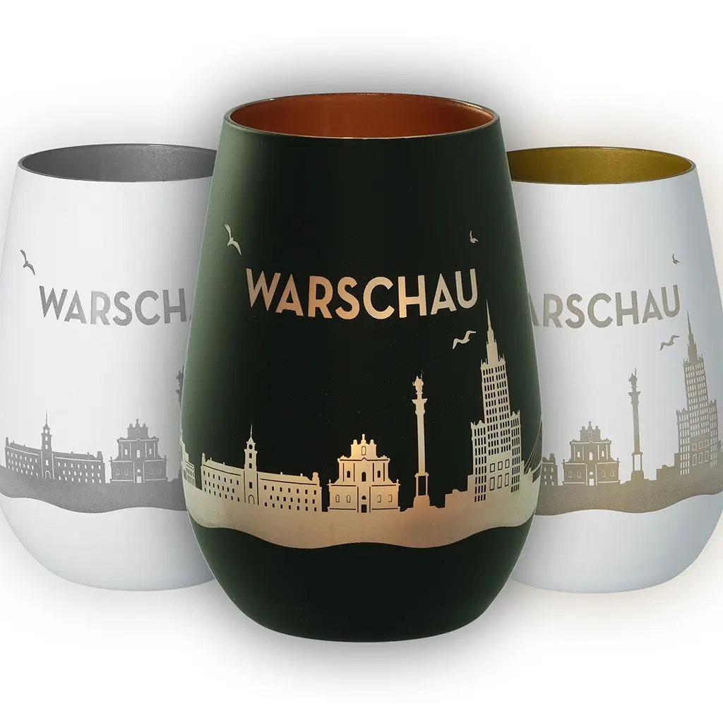 Wandbecher, Städtische Silhouette, Schwarz, Goldakzent, Warschau