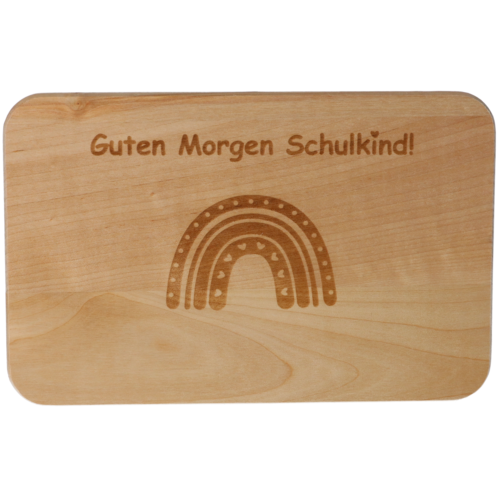 Frühstücksbrettchen "Guten Morgen Schulkind" Regenbogen mit Herzen Frühstücksbrettchen "Guten Morgen Schulkind" Regenbogen mit Herzen