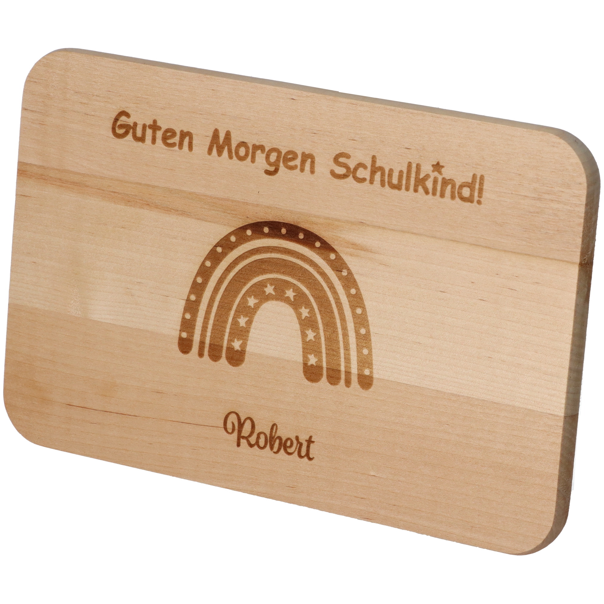 Frühstücksbrett "Guten Morgen Schulkind" Regenbogen mit Sternen Frühstücksbrett "Guten Morgen Schulkind" Regenbogen mit Sternen