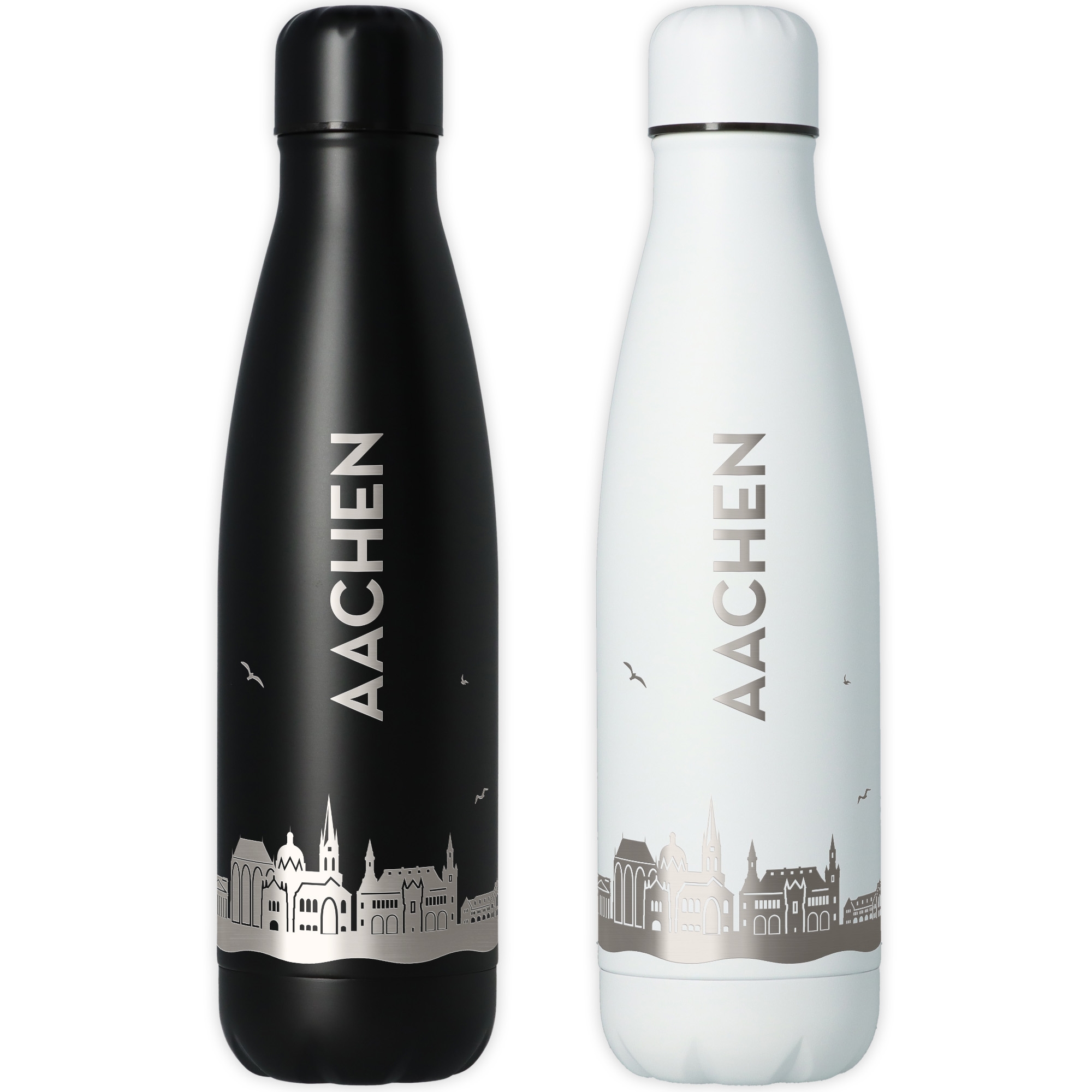 Isolierflasche, Thermos, Edelstahl, Schwarz, Weiß