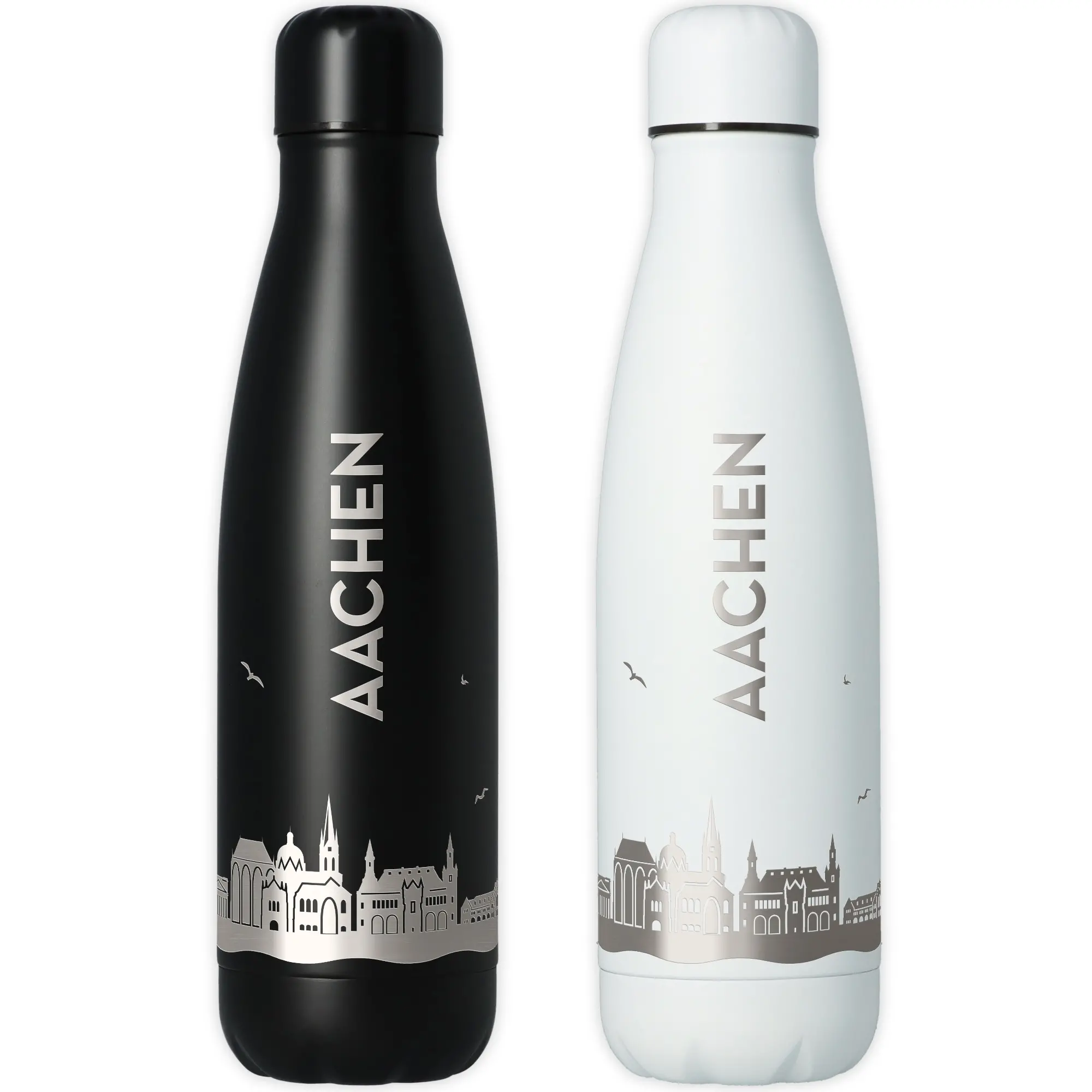 Isolierflasche, Thermos, Edelstahl, Schwarz, Weiß