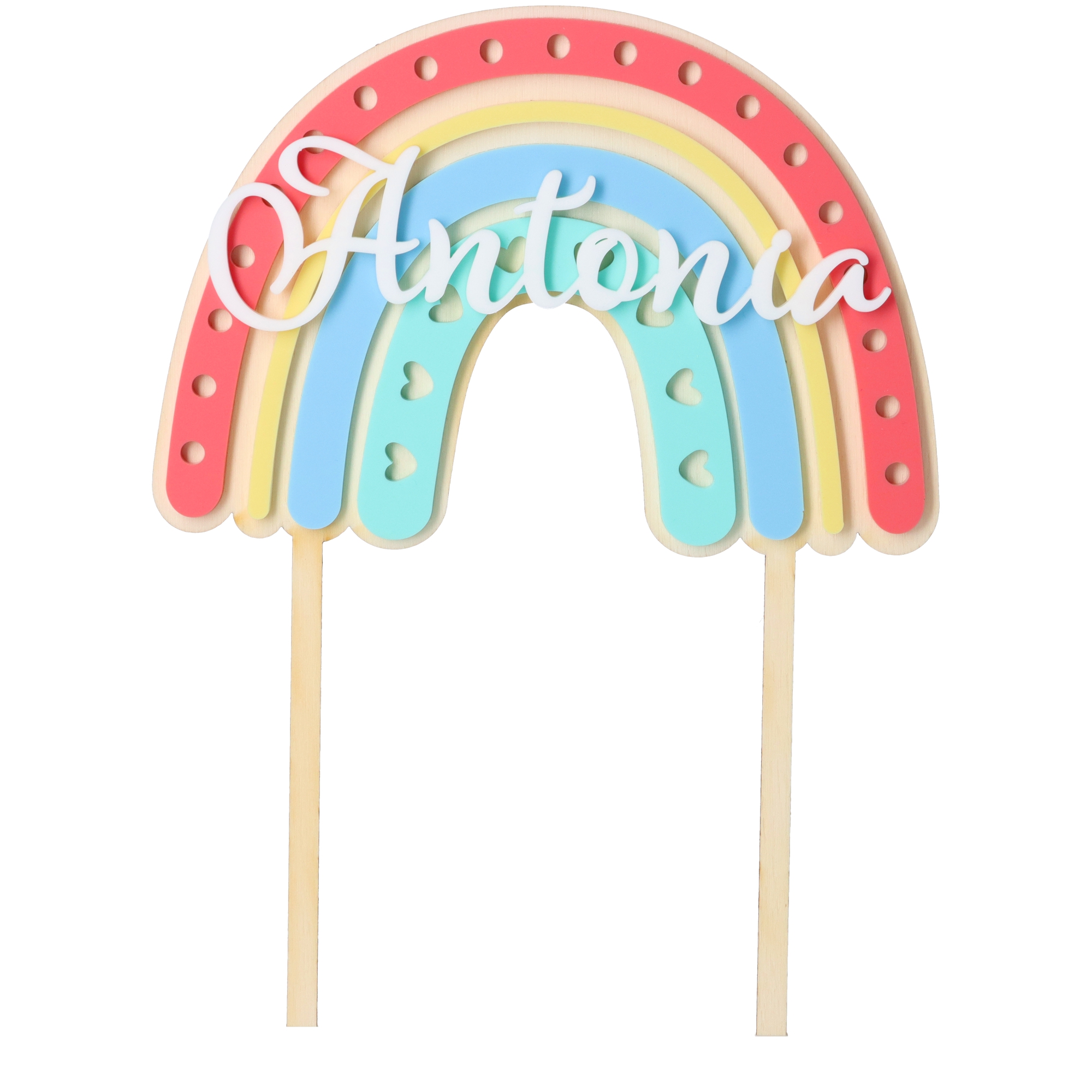 Cake Topper Regenbogen mit Herzen & Namen Cake Topper Regenbogen mit Herzen & Namen