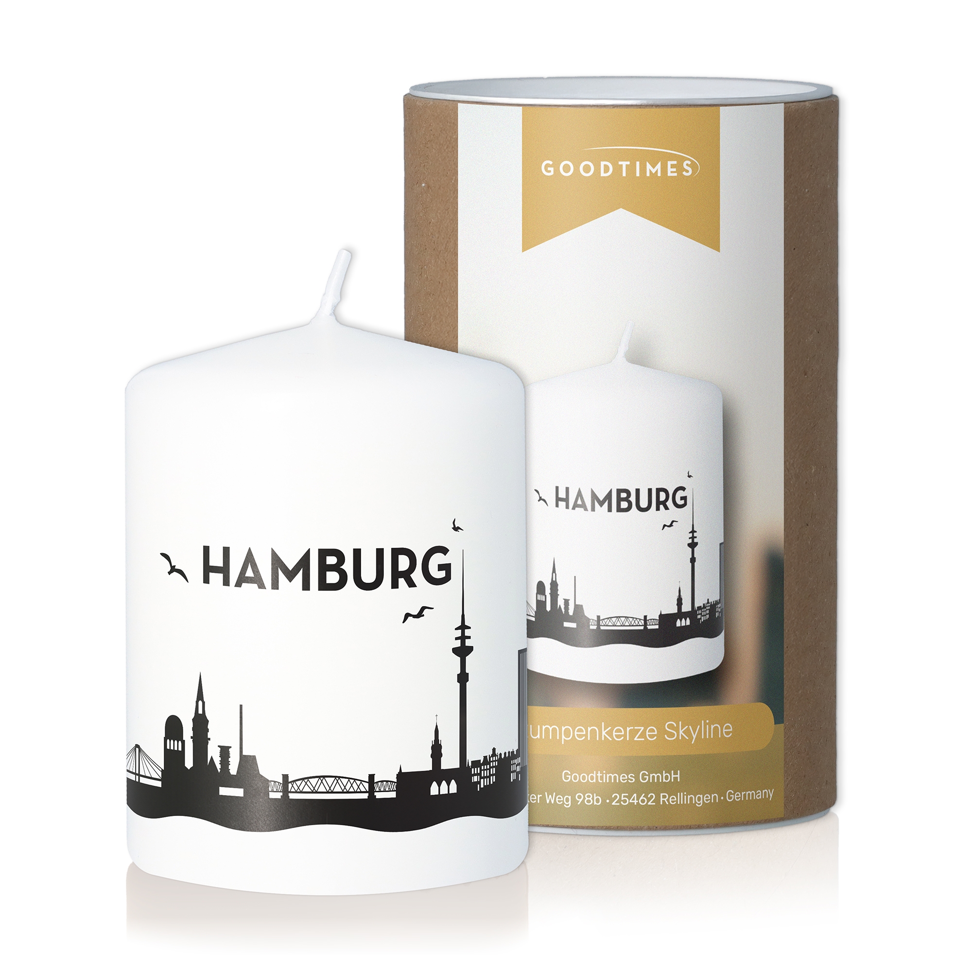 Stumpenkerze Skyline Hamburg Kerze