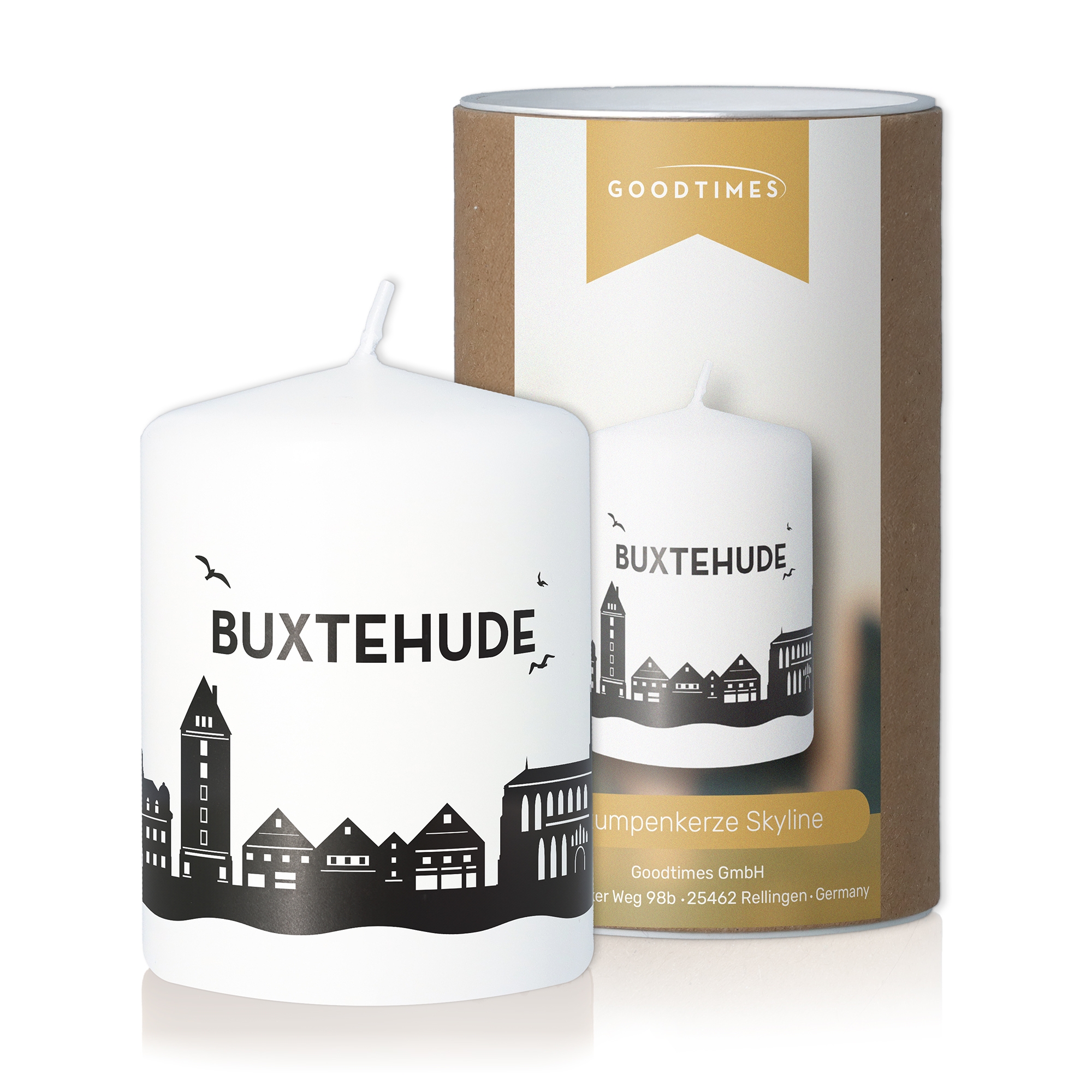 Stumpenkerze Skyline Buxtehude Kerze