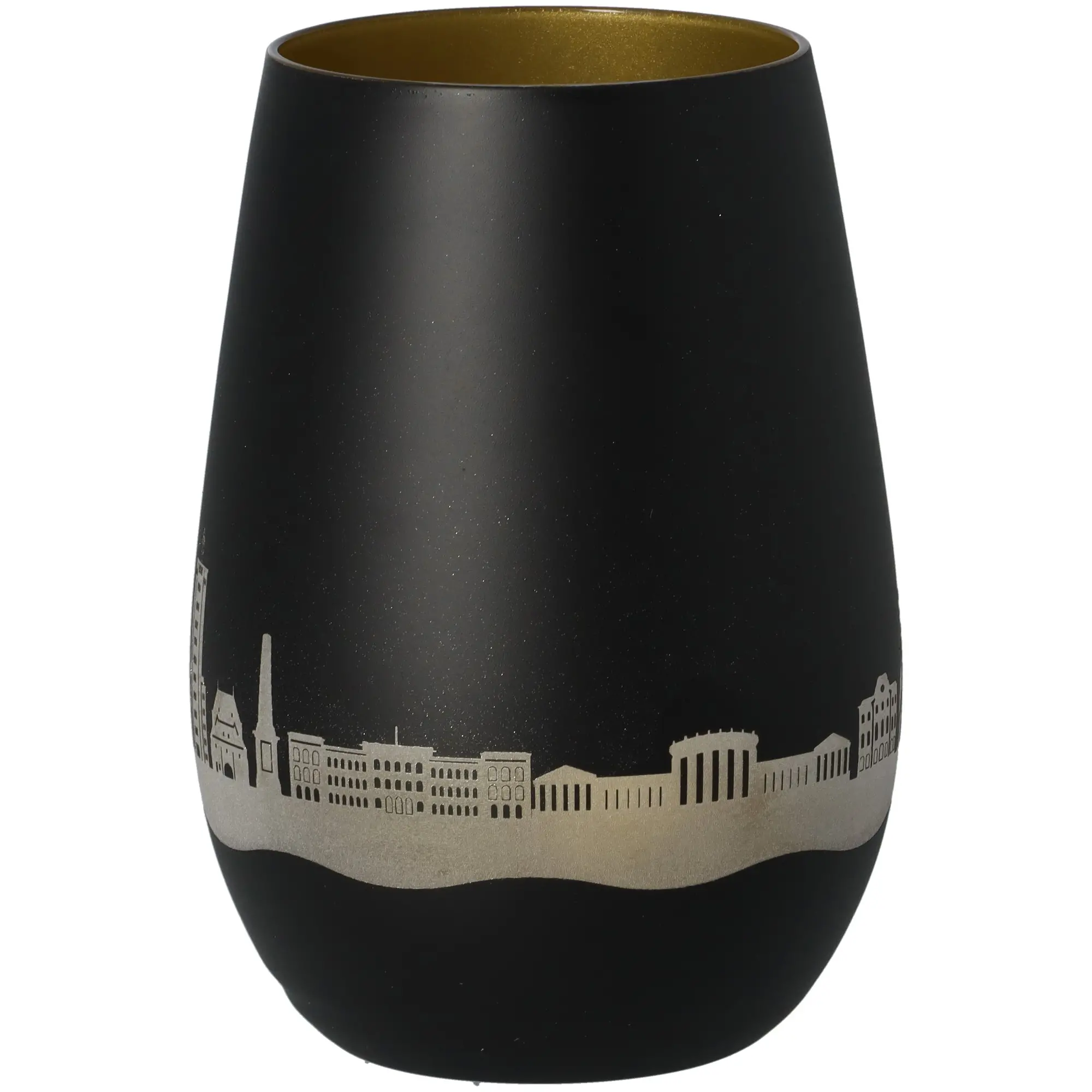 vase, schwarz, matte, stadt skyline, kunstglas