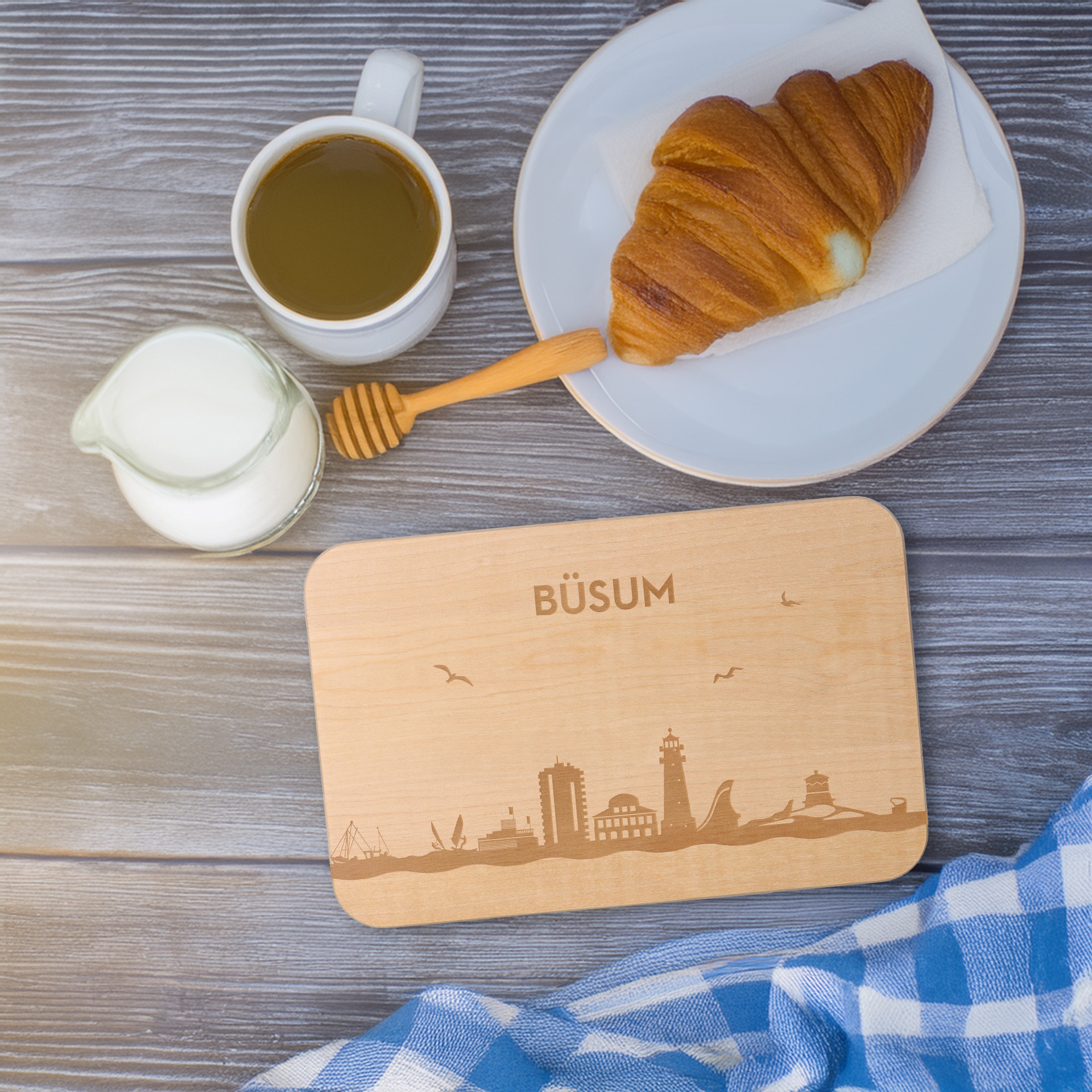 Frühstücksbrett Skyline Büsum Essen, Brot