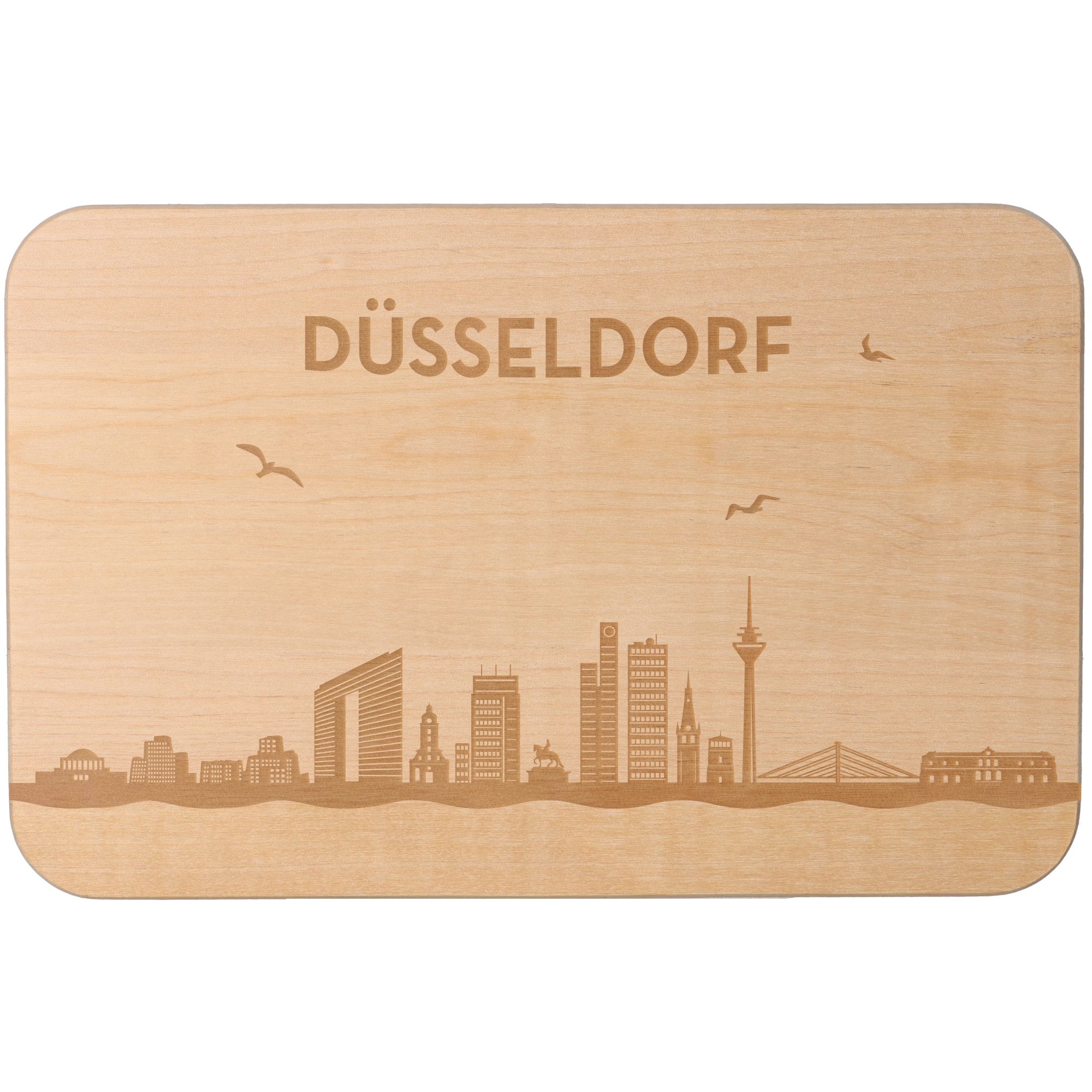 Frühstücksbrett Skyline Düsseldorf Holz, Sperrholz, Matte