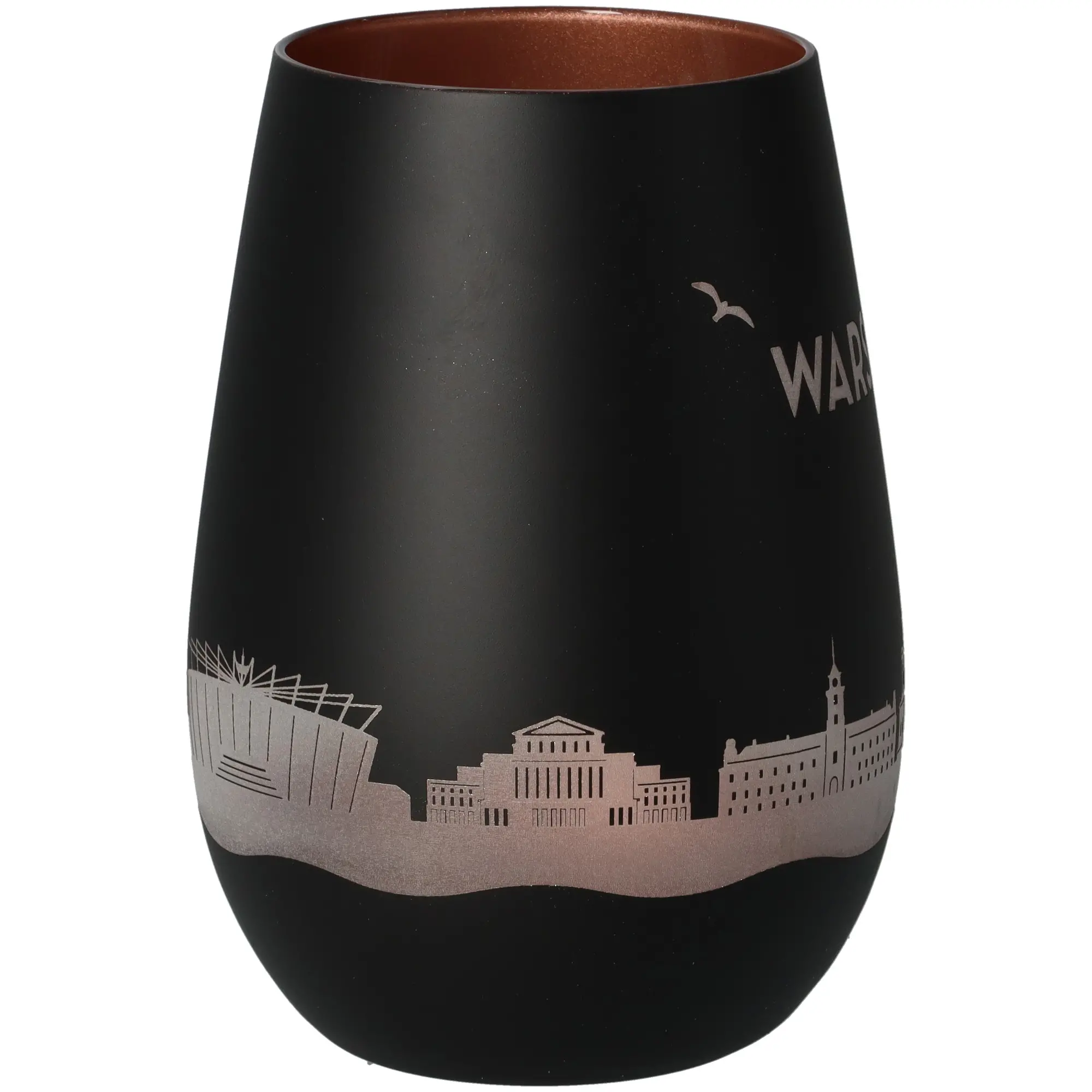 Vase, Schwarz, Matt, Stadt-Silhouette, Rostfarbenes Detail