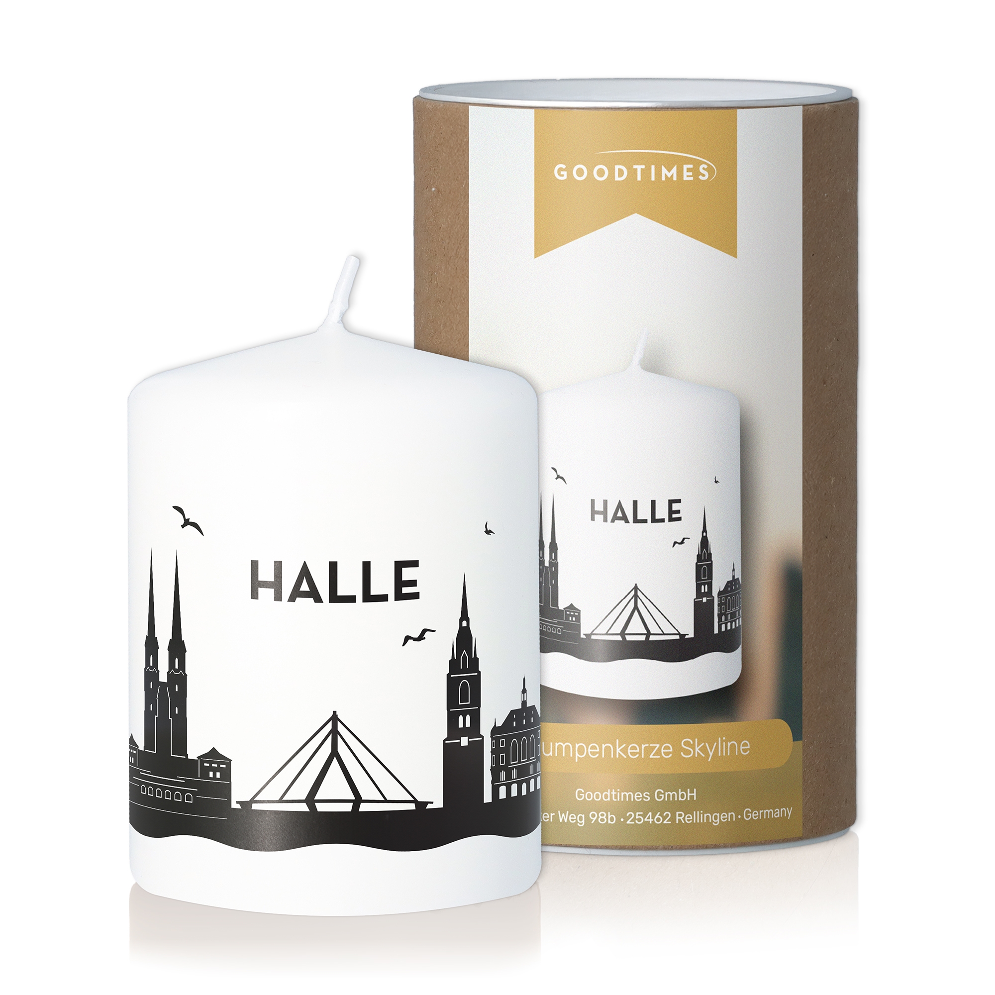 Stumpenkerze Skyline Halle
