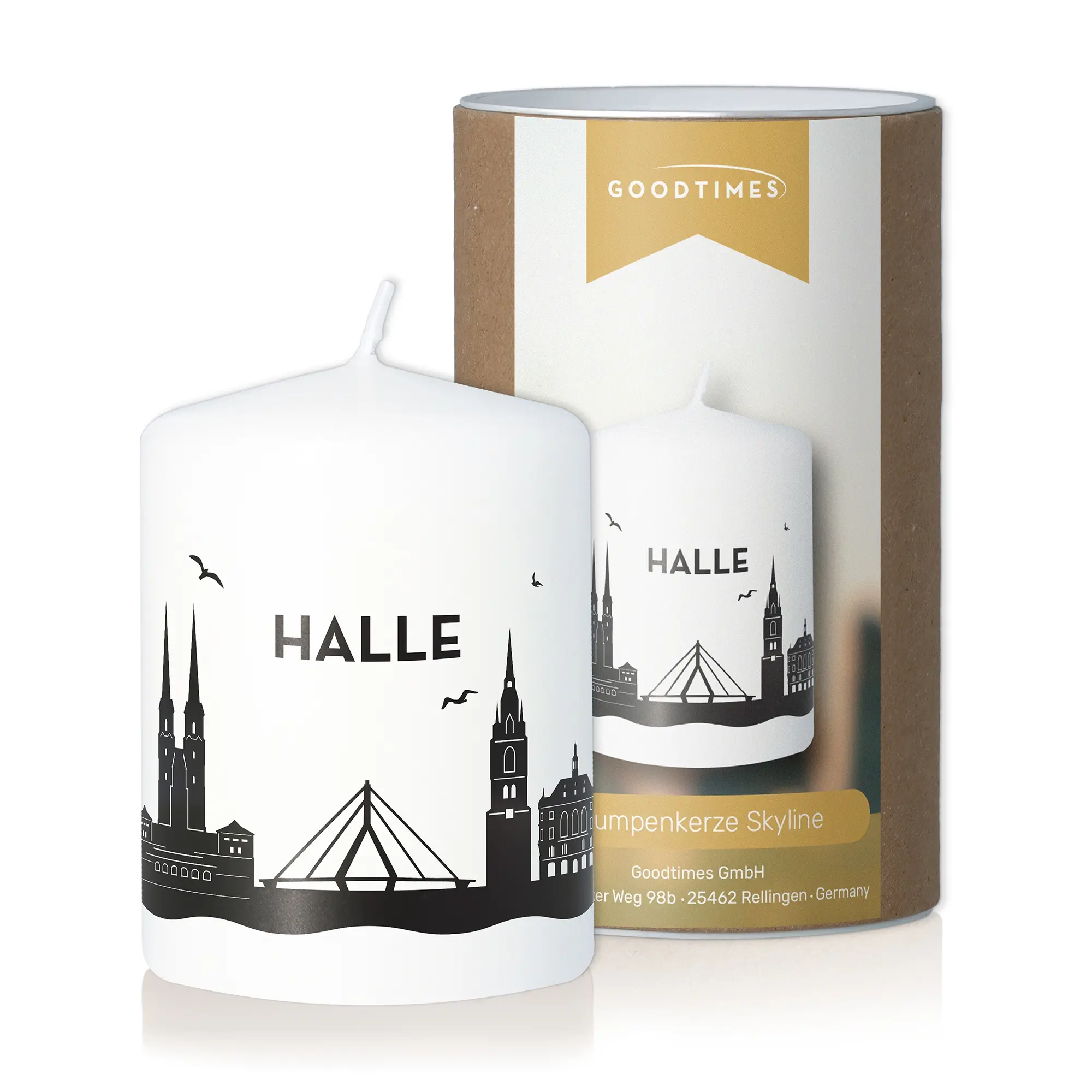Stumpenkerze Skyline Halle