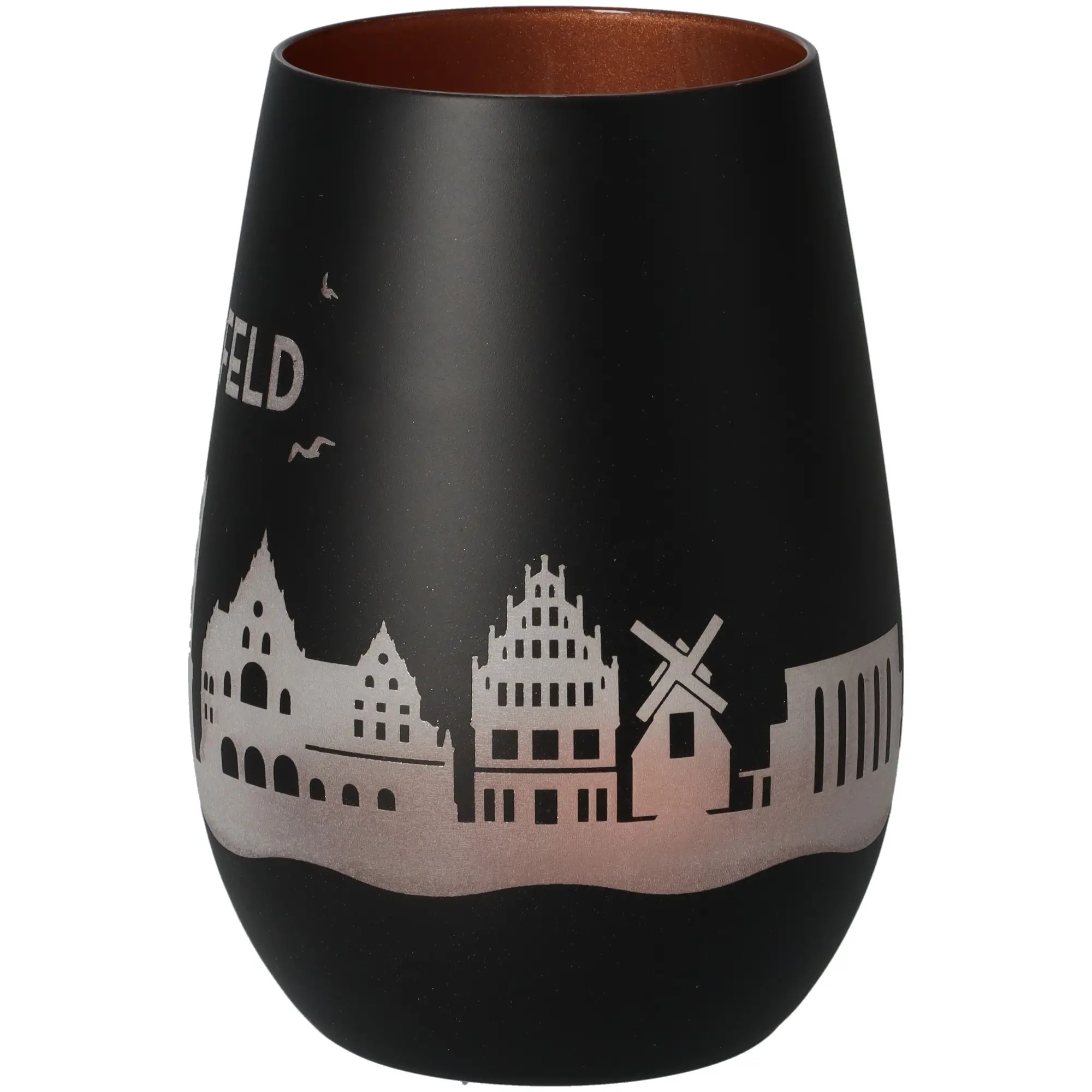 vase, schwarz, matte, städteansicht, dekorativ