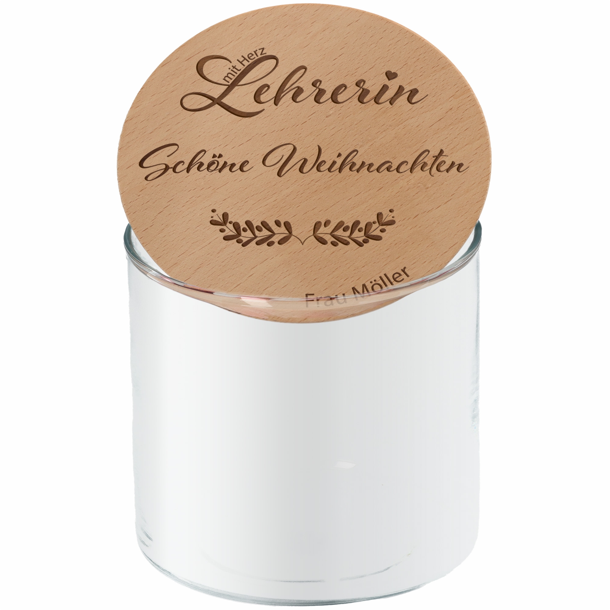 b35fabc0eb90f83ebf24dcc0cb5c0b6c4de4090a Geschenkglas "Lehrerin mit Herz Schöne Weihnachten"