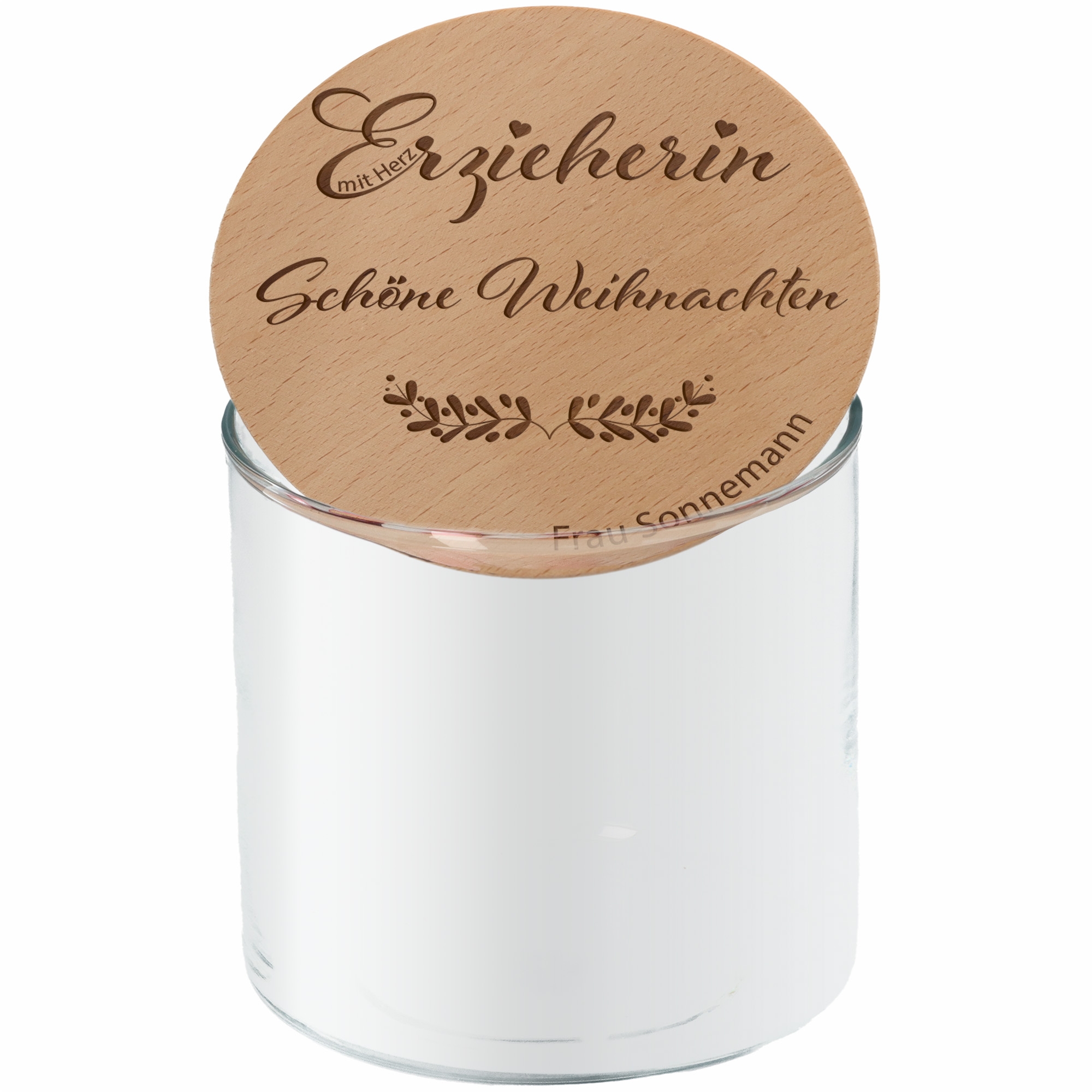 Geschenkglas "Erzieherin mit Herz Schöne Weihnachten"