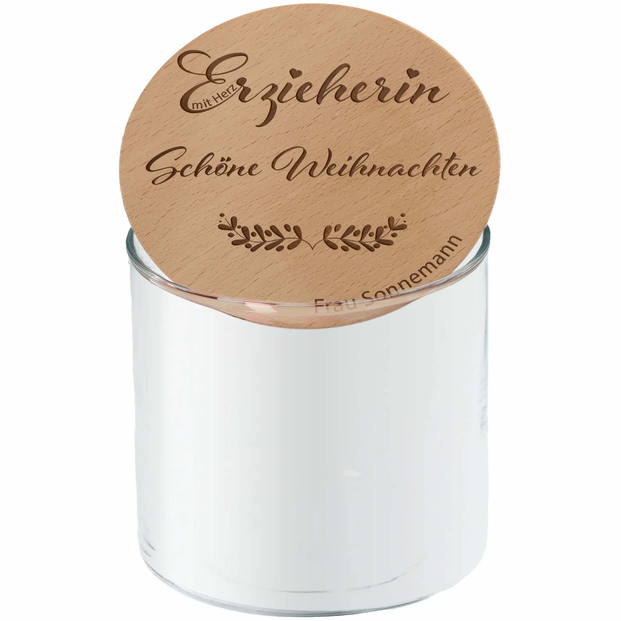 Geschenkglas "Erzieherin mit Herz Schöne Weihnachten"
