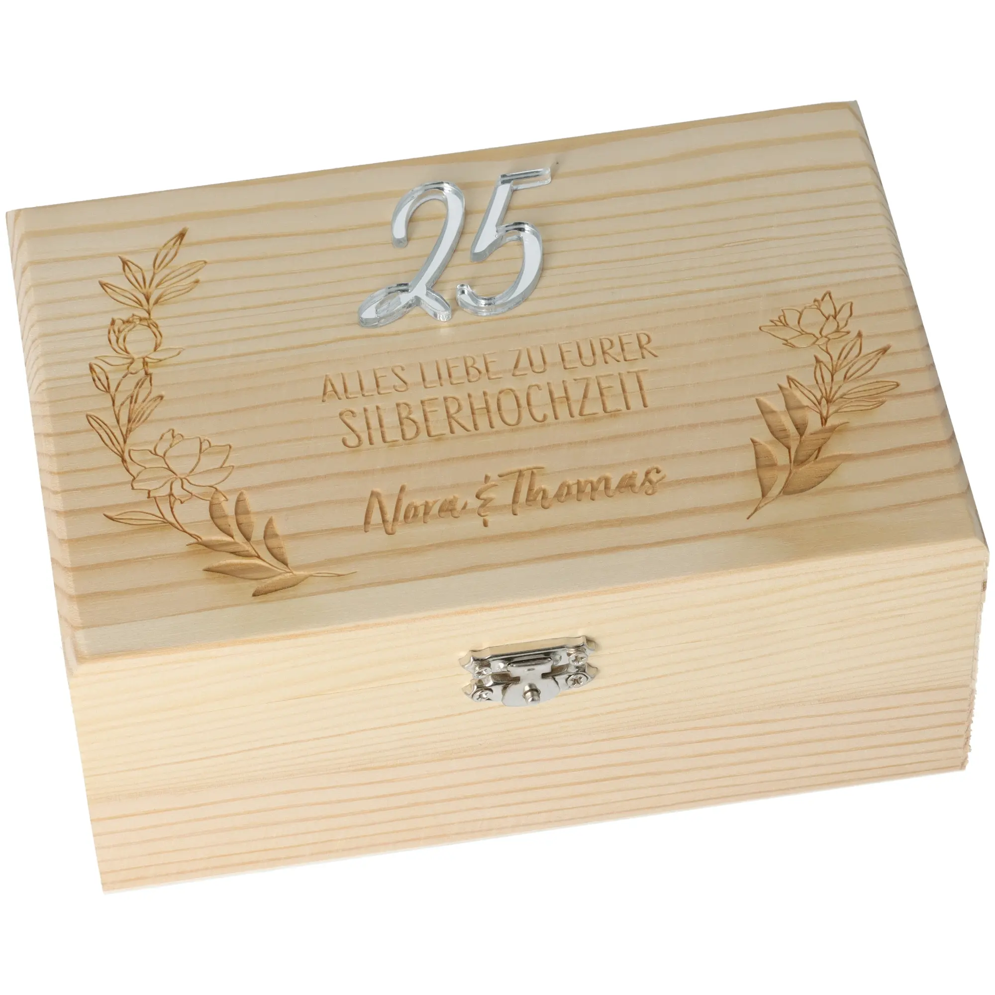 holzbox, holzschatulle, 25-jahre, silberhochzeit, gravur