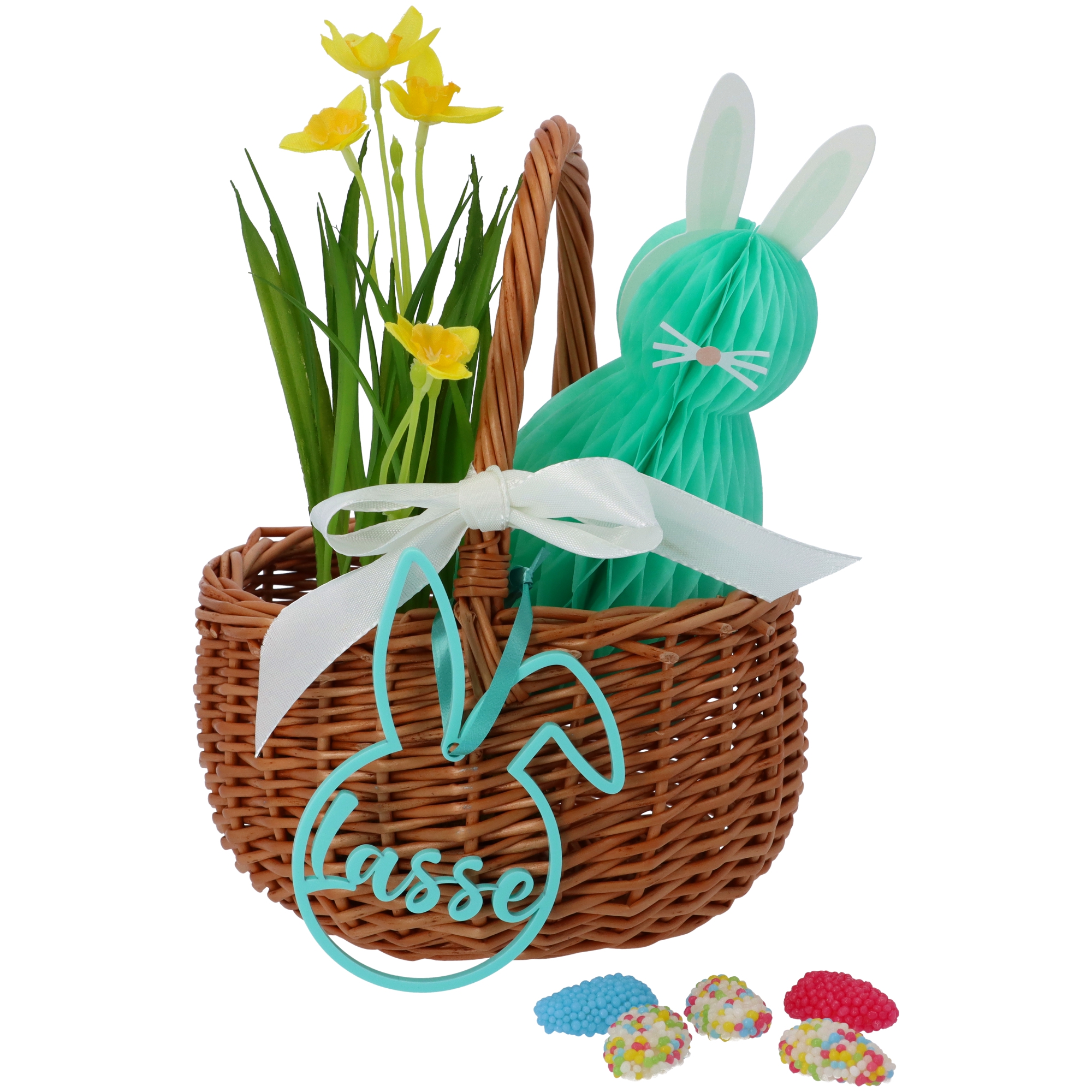 Osterkörbchen mit Hasenanhänger Osterkörbchen mit Hasenanhänger