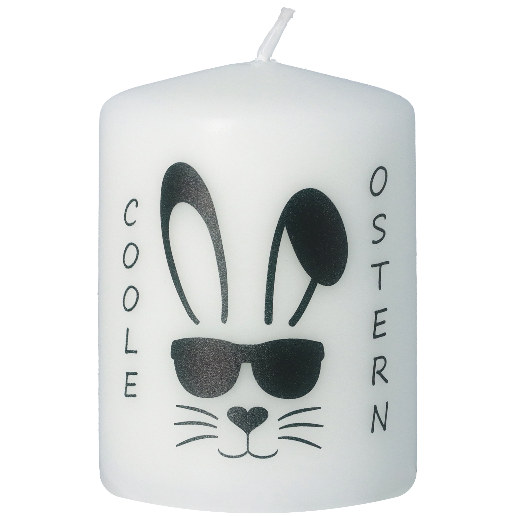 Stumpenkerze Weiß "Coole Ostern" Stumpenkerze Weiß "Coole Ostern"