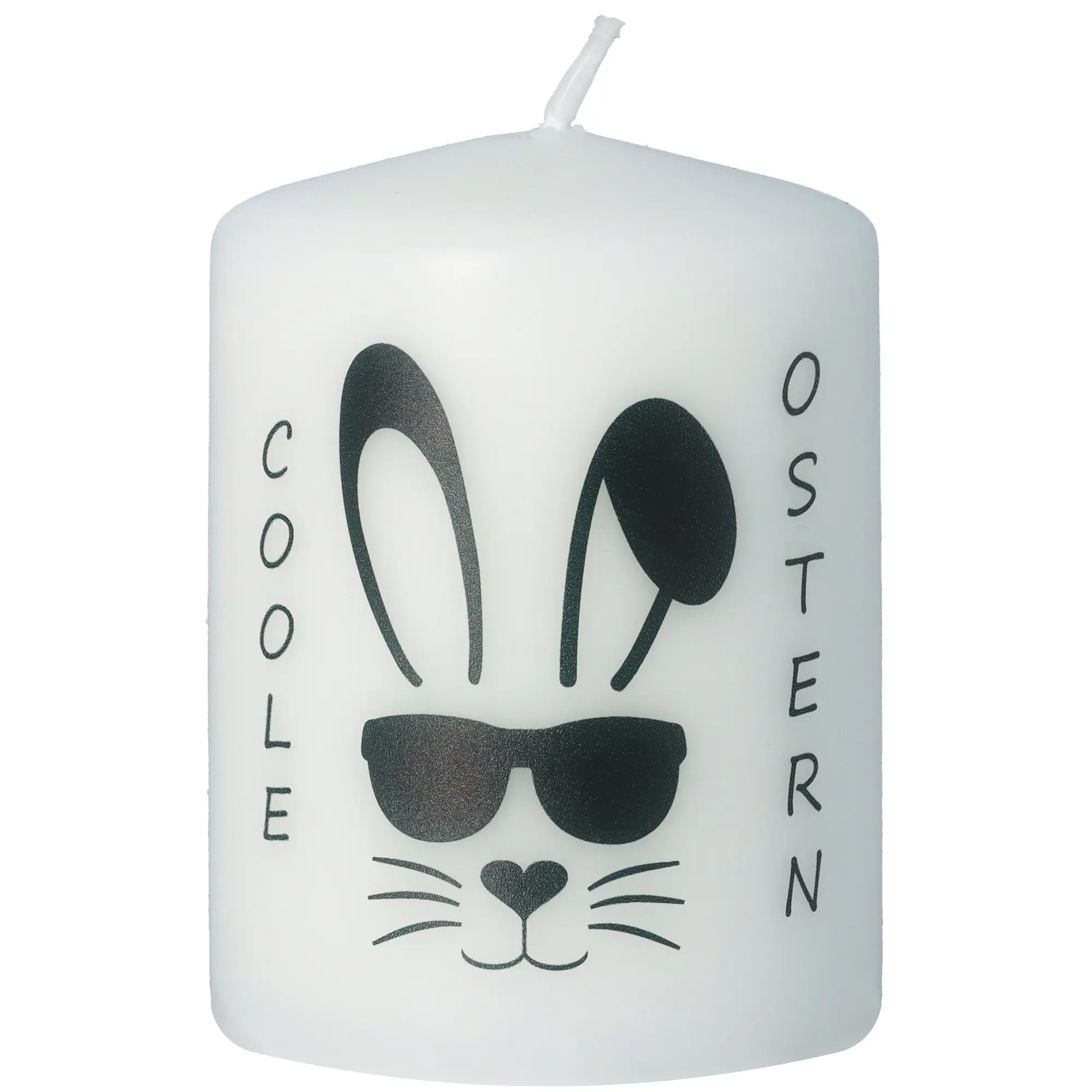 Stumpenkerze Weiß "Coole Ostern"
