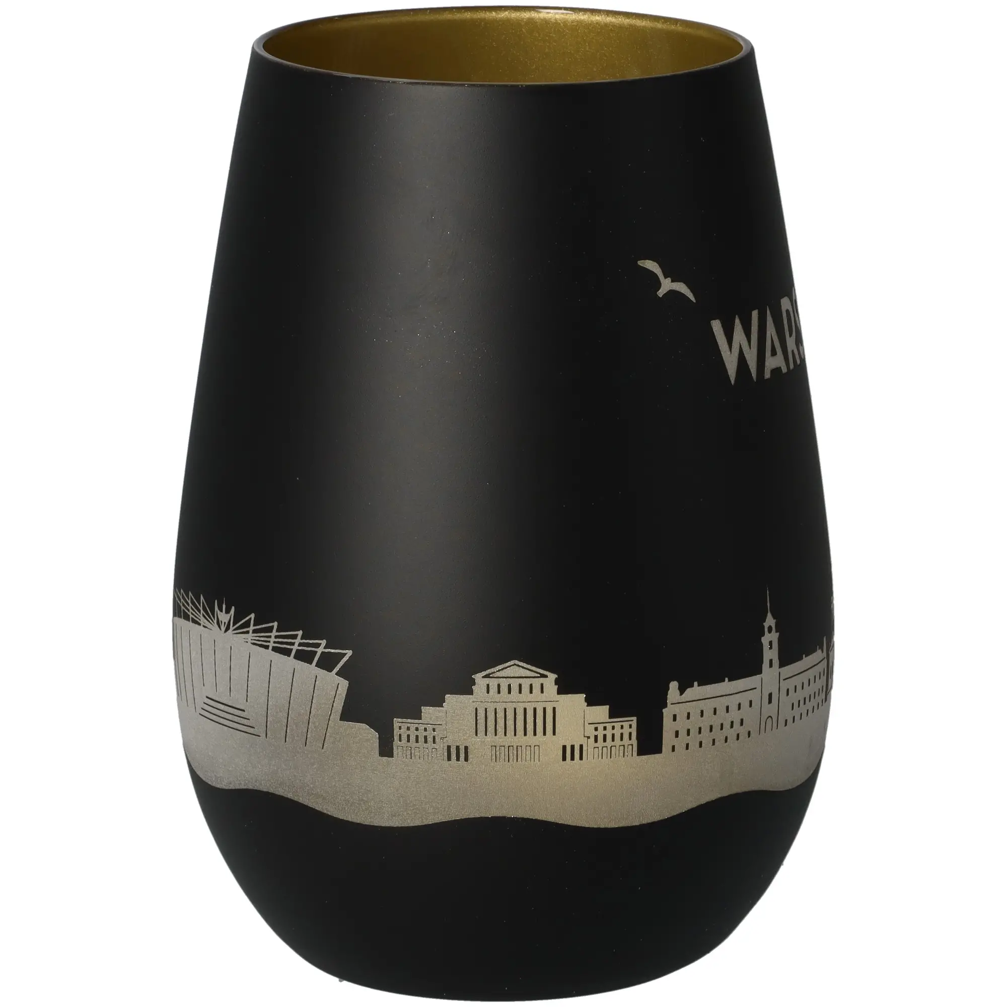 Vase, Schwarz, Silber-Print, Stadt-Silhouette, Keramik