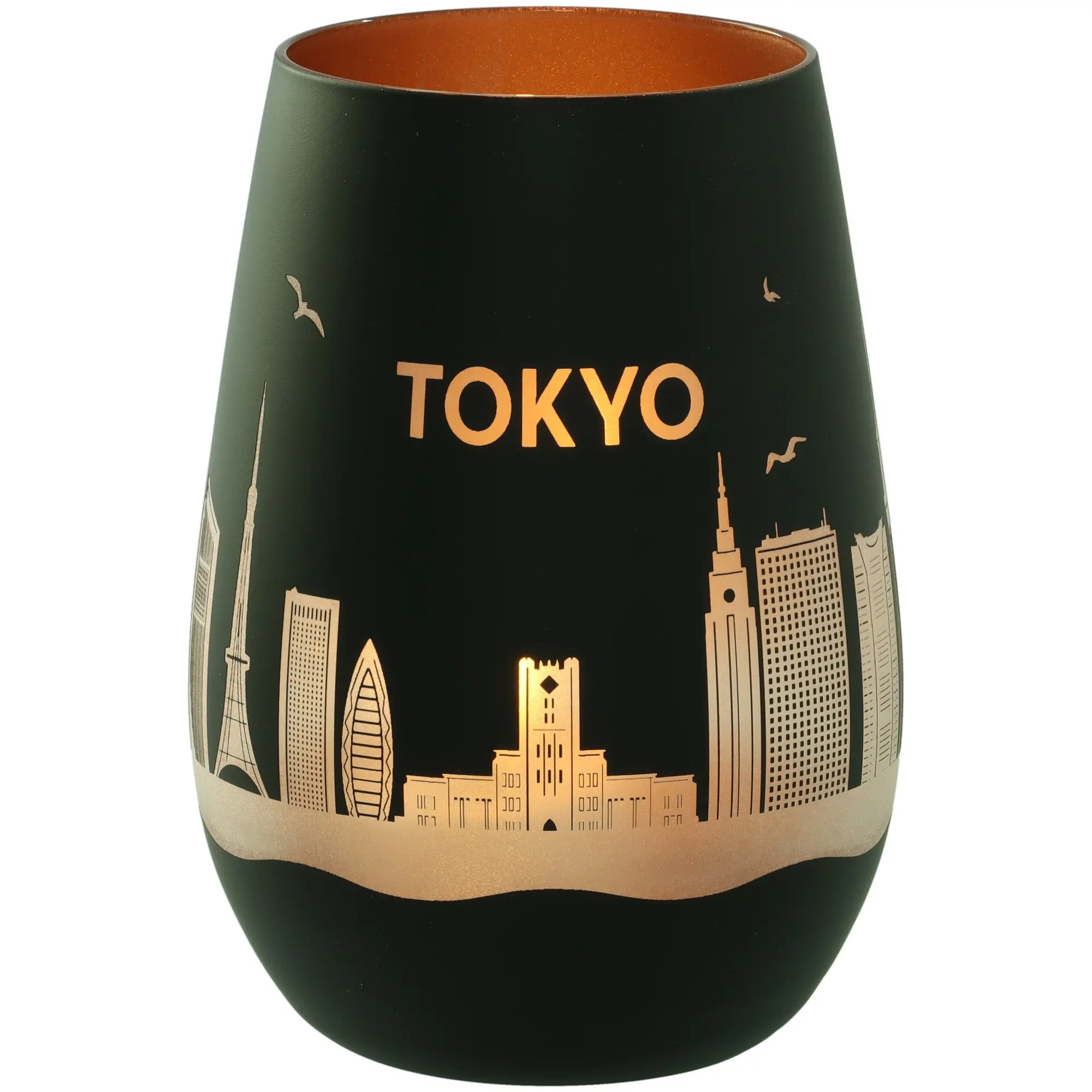 vaso, paisaje-urbano, tokio, negro, dorado-metalico