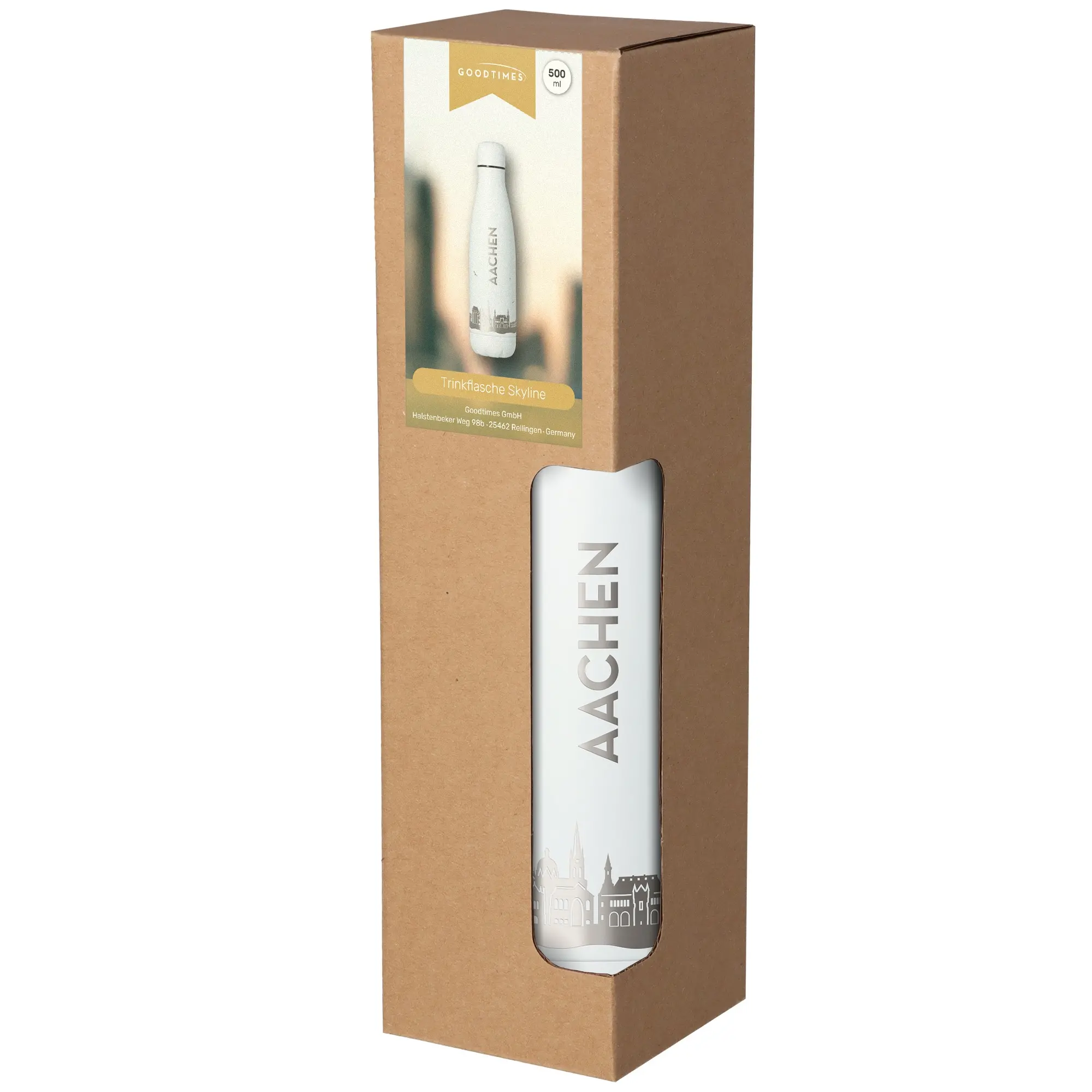 Trinkflasche, Aachen, Weiße Flasche, Glasflasche, 500 ml