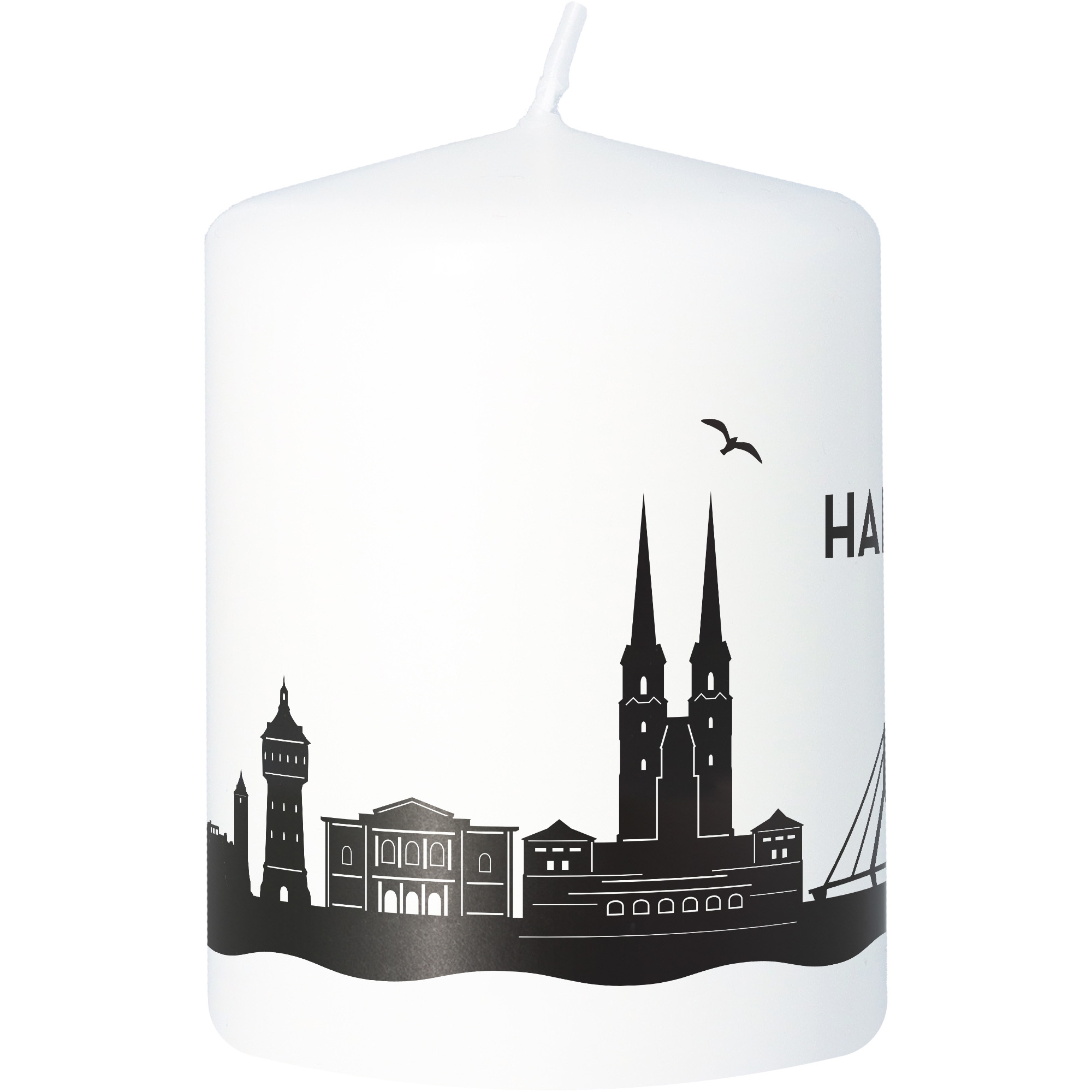 Stumpenkerze Skyline Halle Gebäude, Turmspitze, Turm, Tier, Vogel