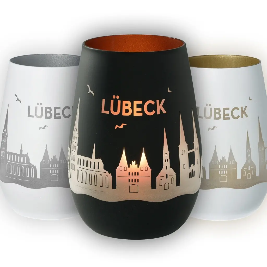 Weinglas, Stadtansicht, Schwarz, Roségold, LÜBECK