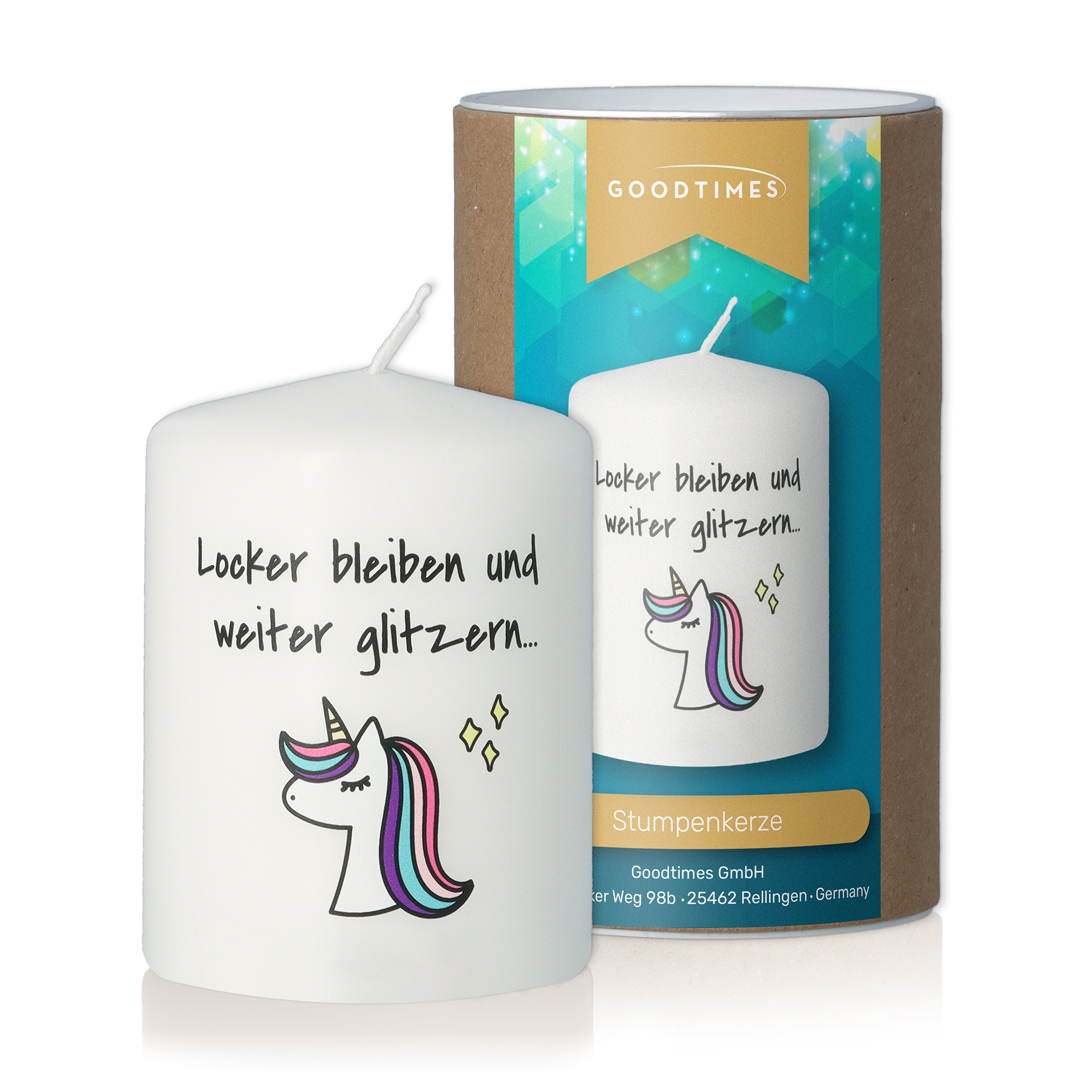 Stumpenkerze "Einhorn Glitzer" Kerze