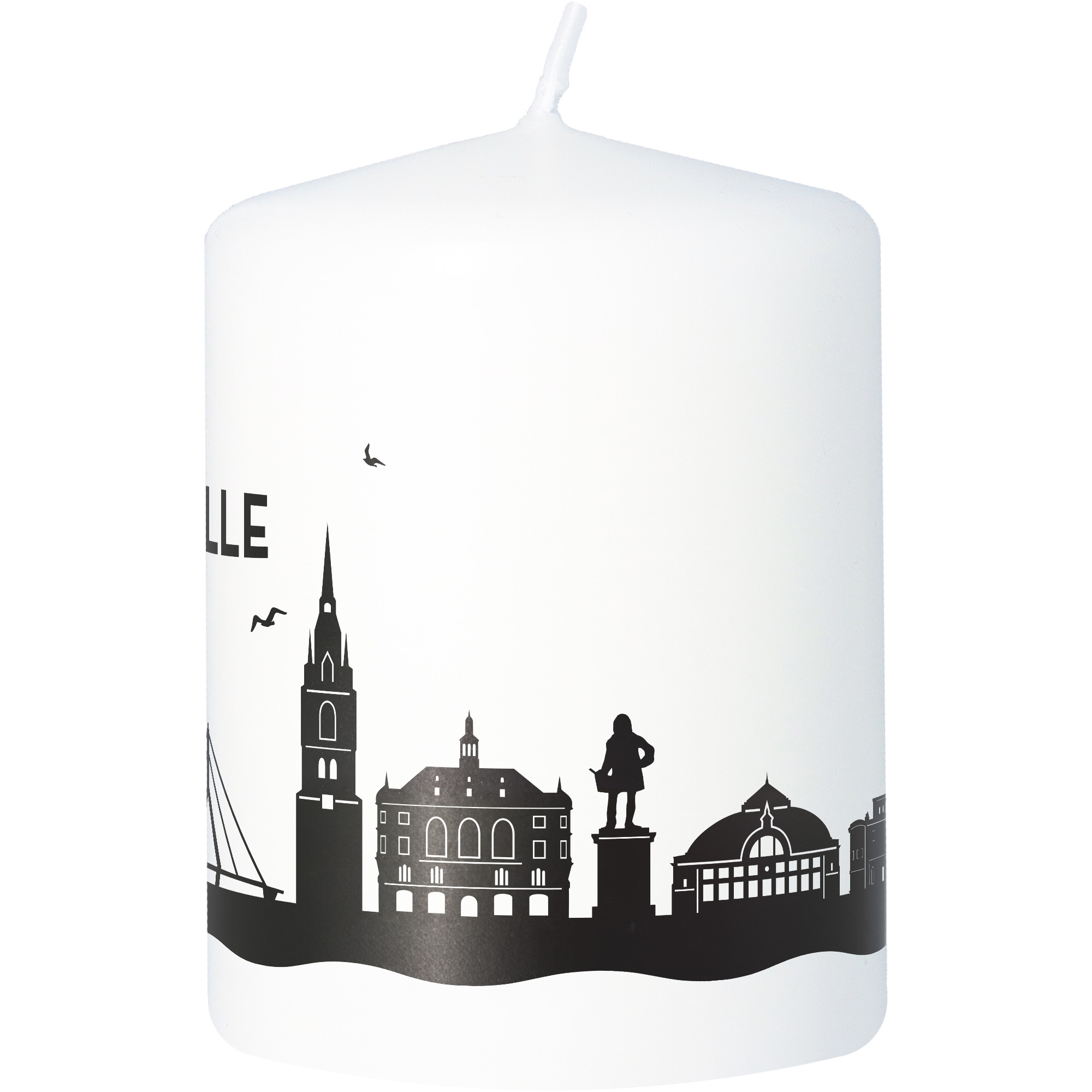 Stumpenkerze Skyline Halle Person