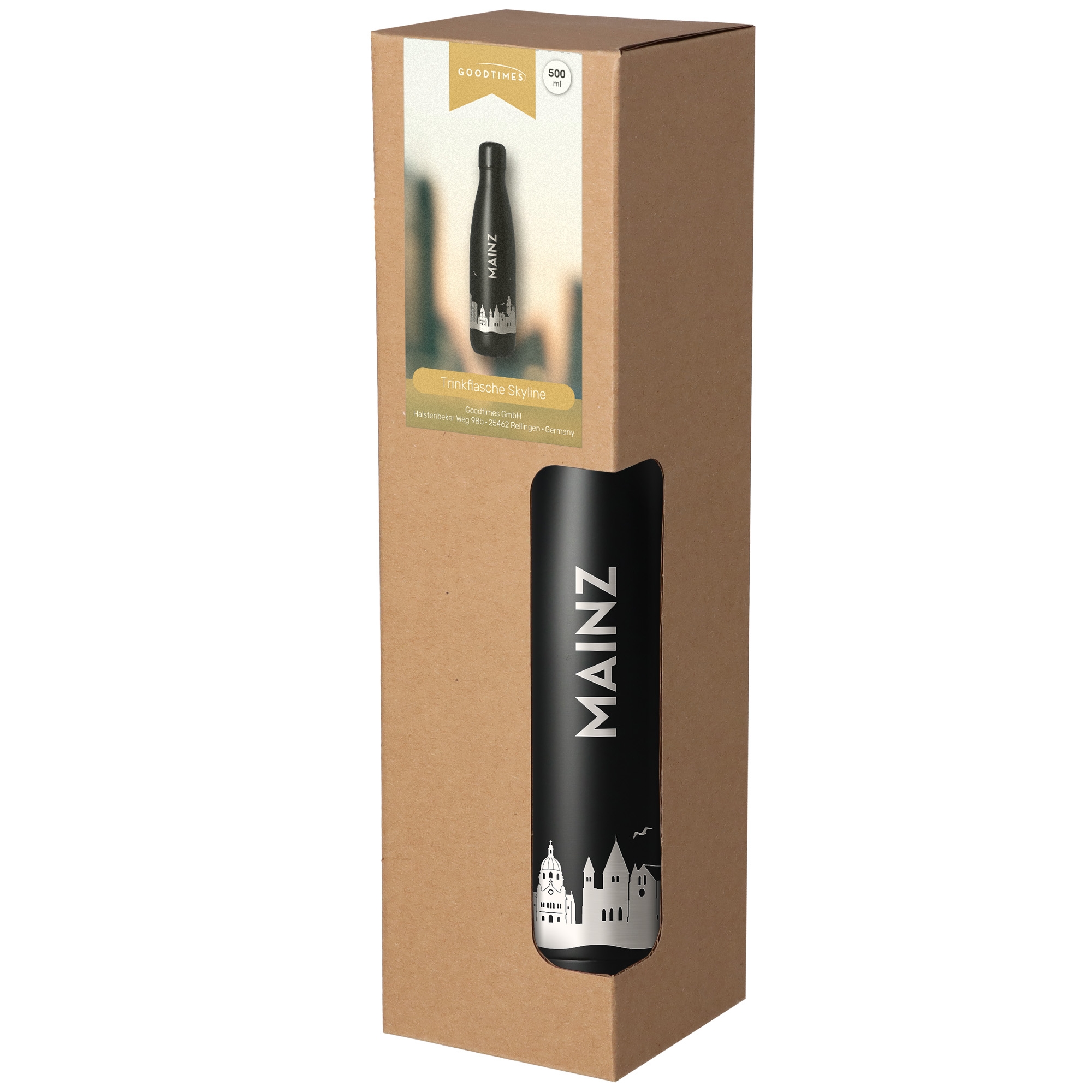 Trinkflasche Skyline Mainz Kosmetik, Flasche