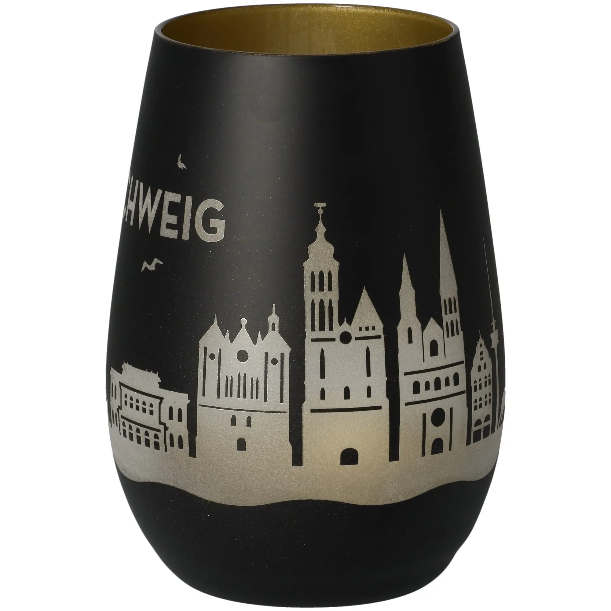 Vase, Schwarz, Silberdruck, Stadtmotiv, Glasvase