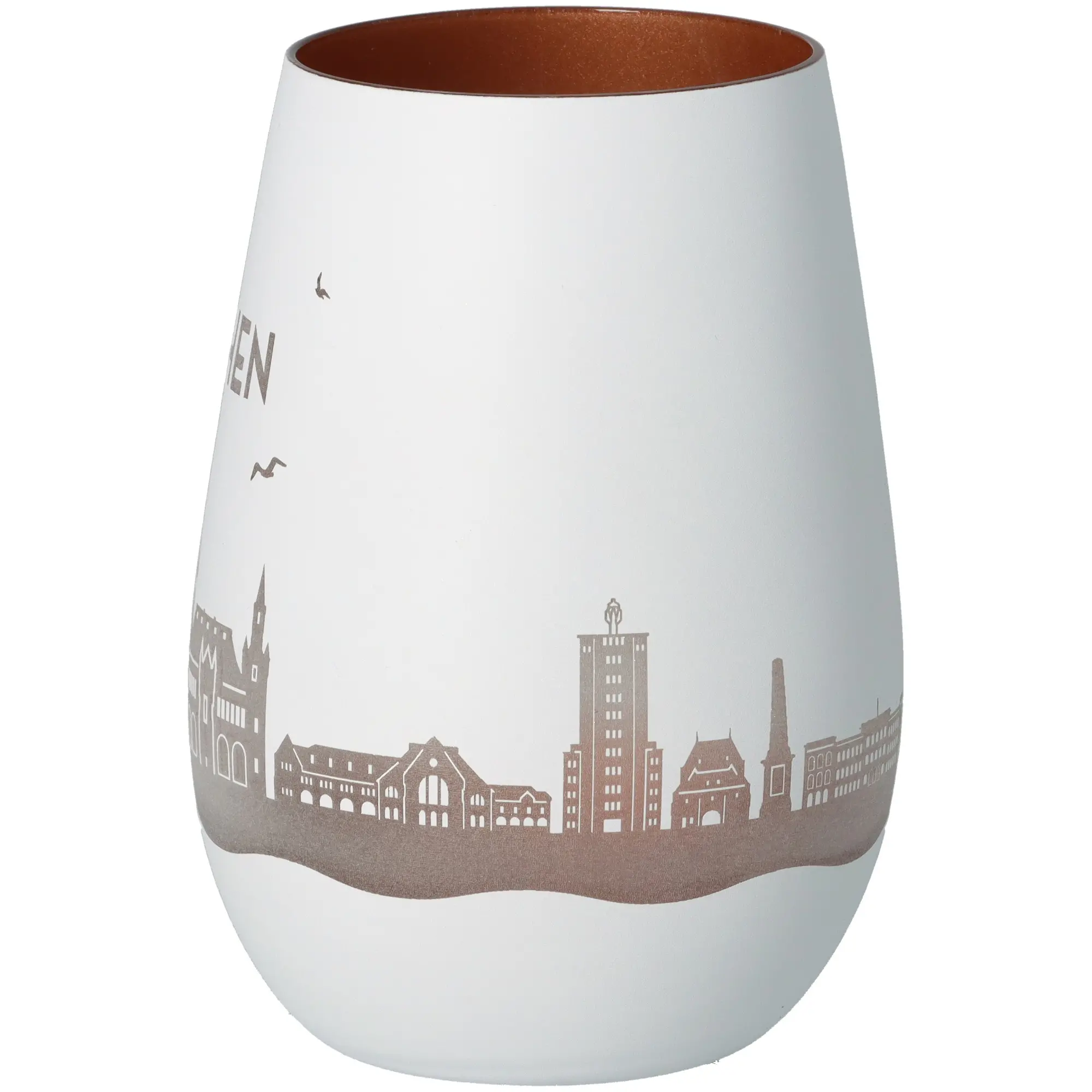 Vase, Porzellan, Weiß, Stadt-Silhouette, Rimiert