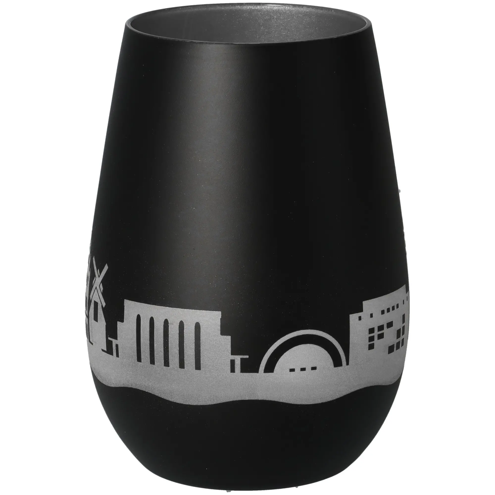 Vase, Schwarz, Matte, Stadtmotiv, Glasvase