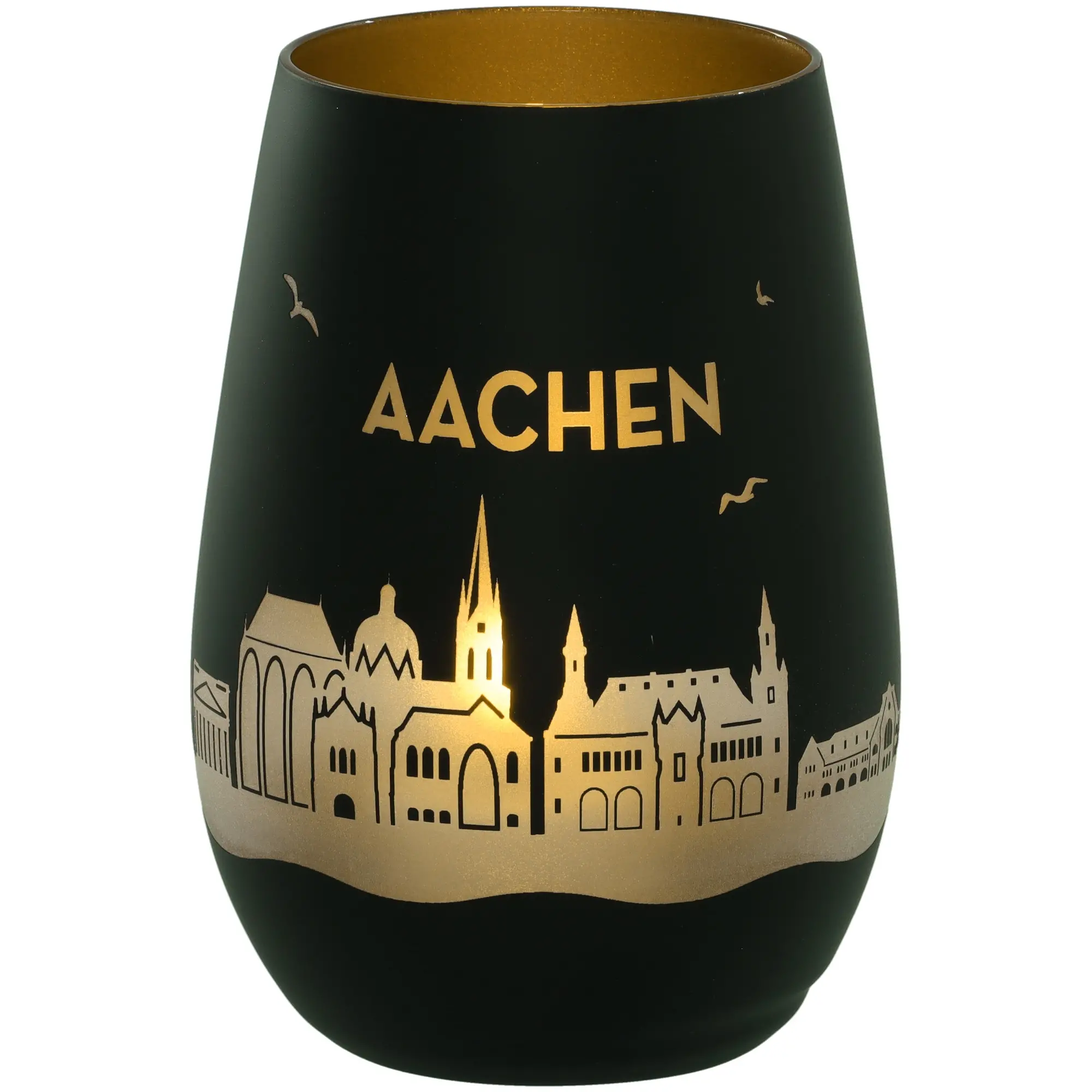 glas, vase, schwarz, gold, städteansicht