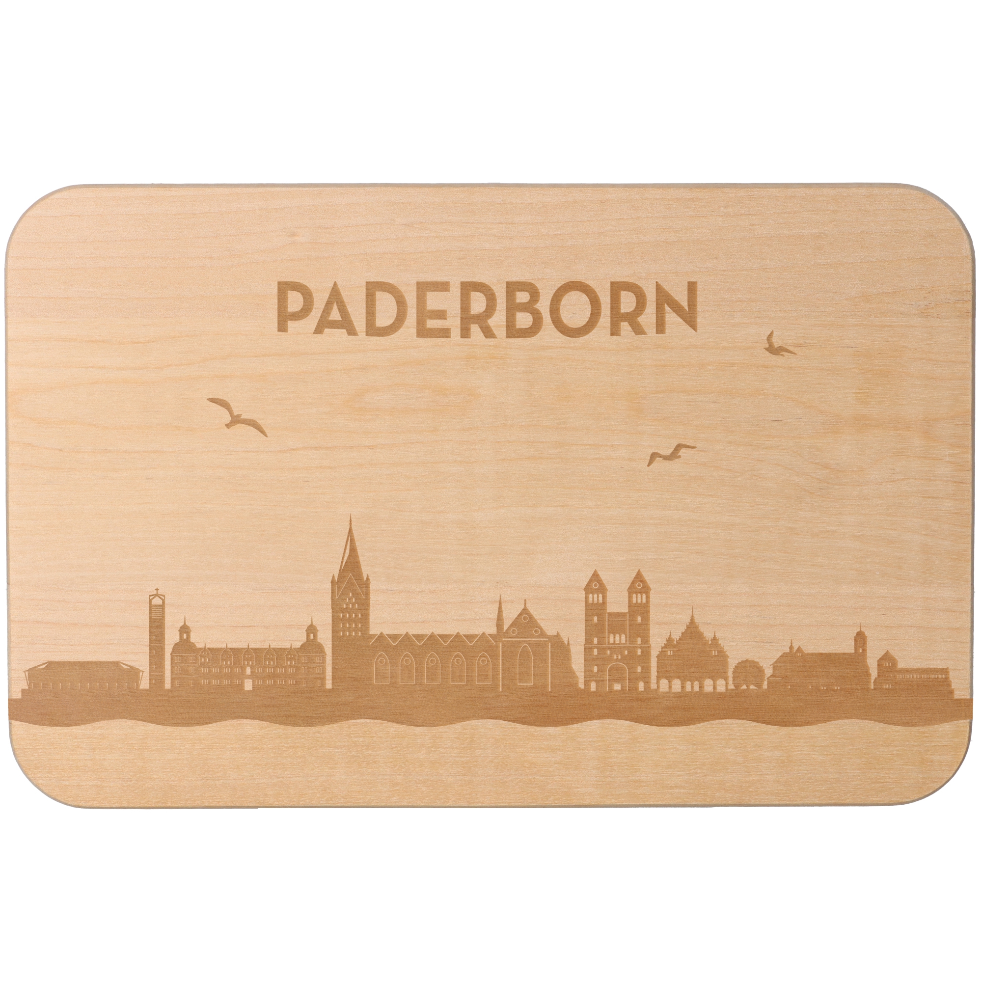 Frühstücksbrett Skyline Paderborn Holz, Matte