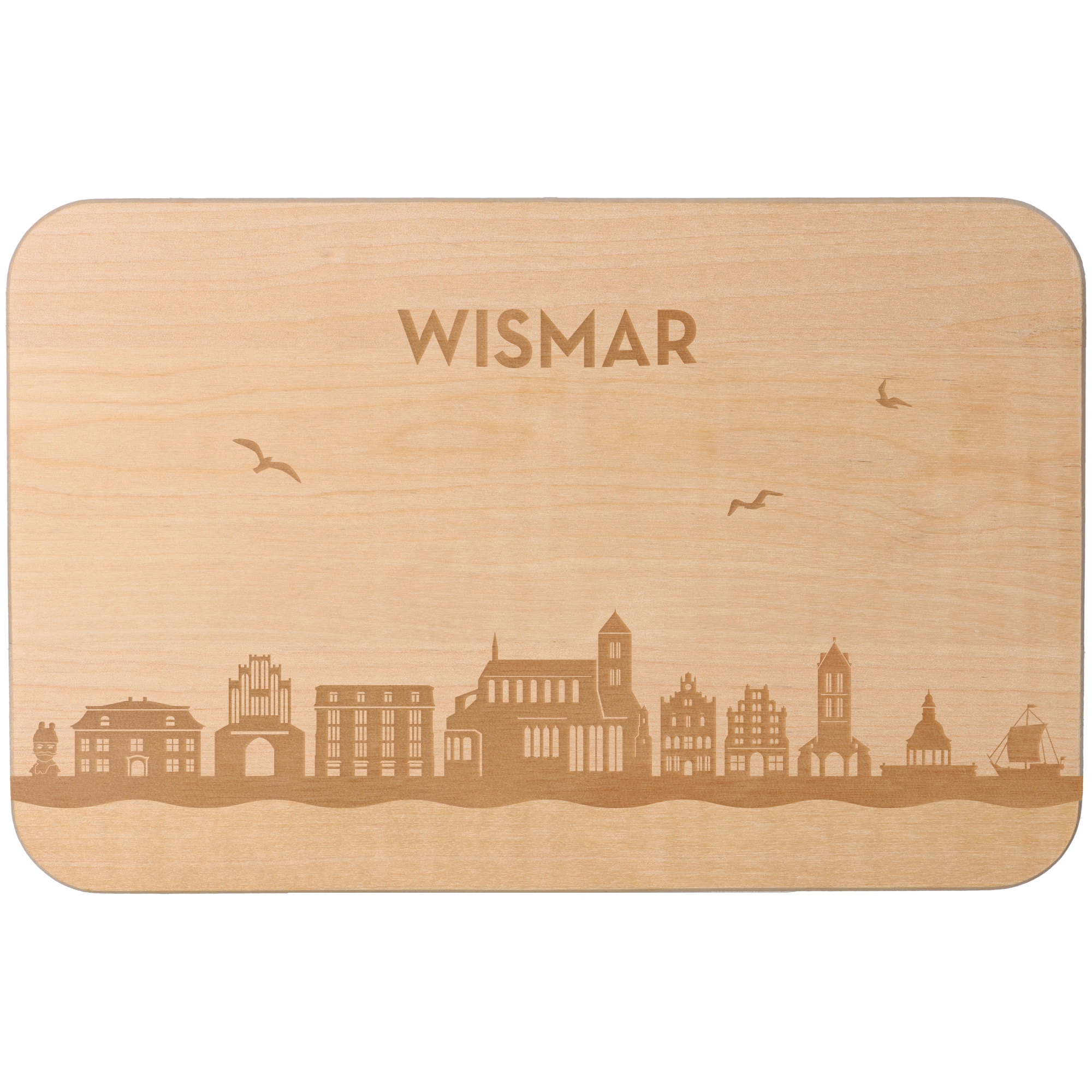 Frühstücksbrett Skyline Wismar Sperrholz, Holz, Matte