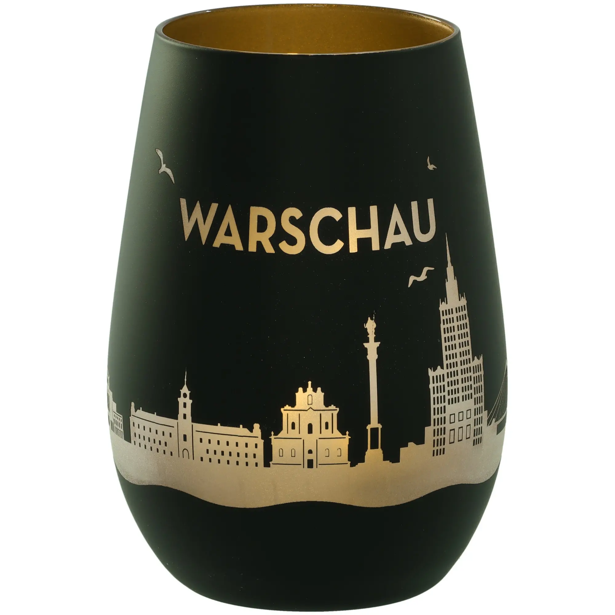 Vase, Schwarz, Stadtmotiv, Glasvasen, Goldene Akzente