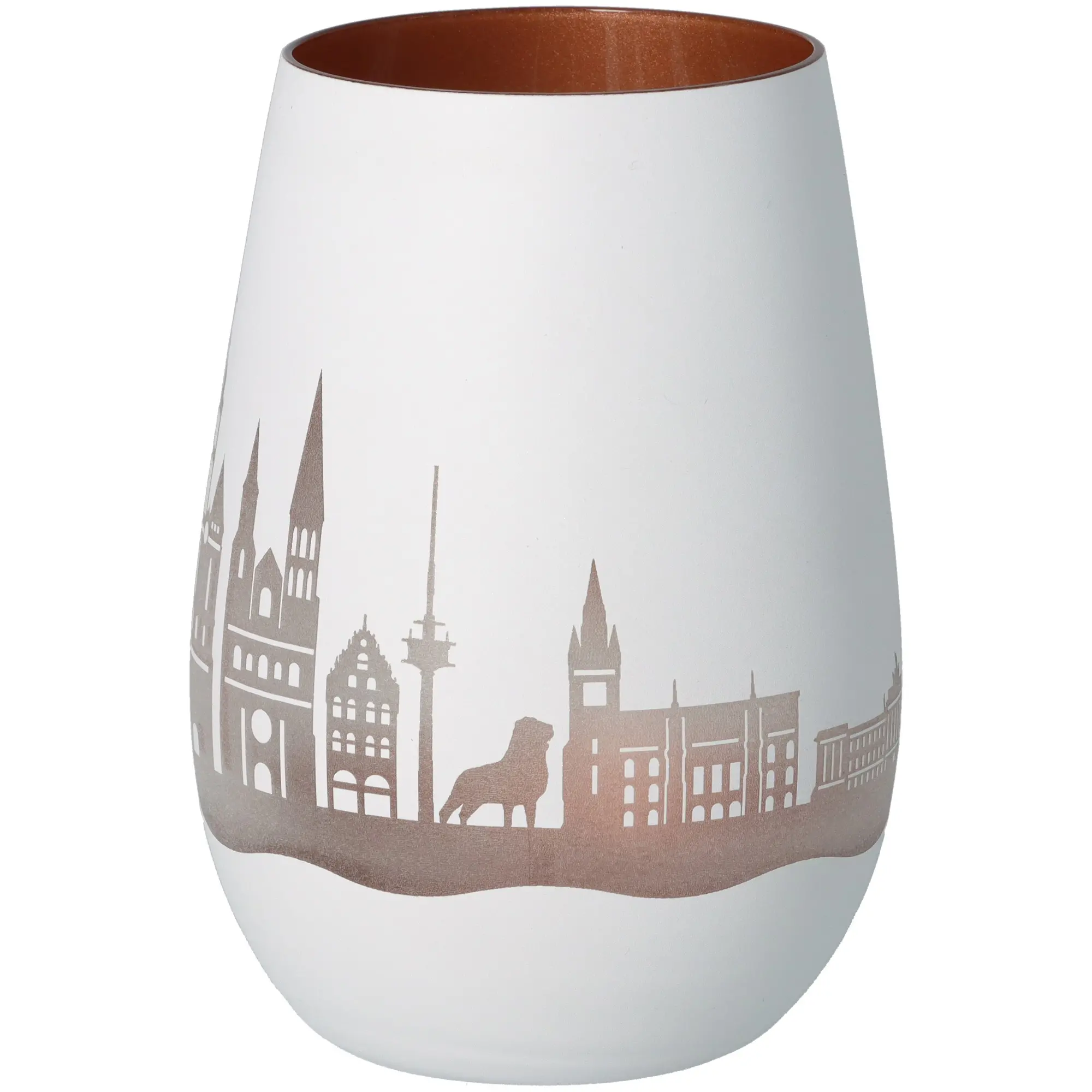 Vase, Keramik, weiß, Stadt-Silhouette, gemustert
