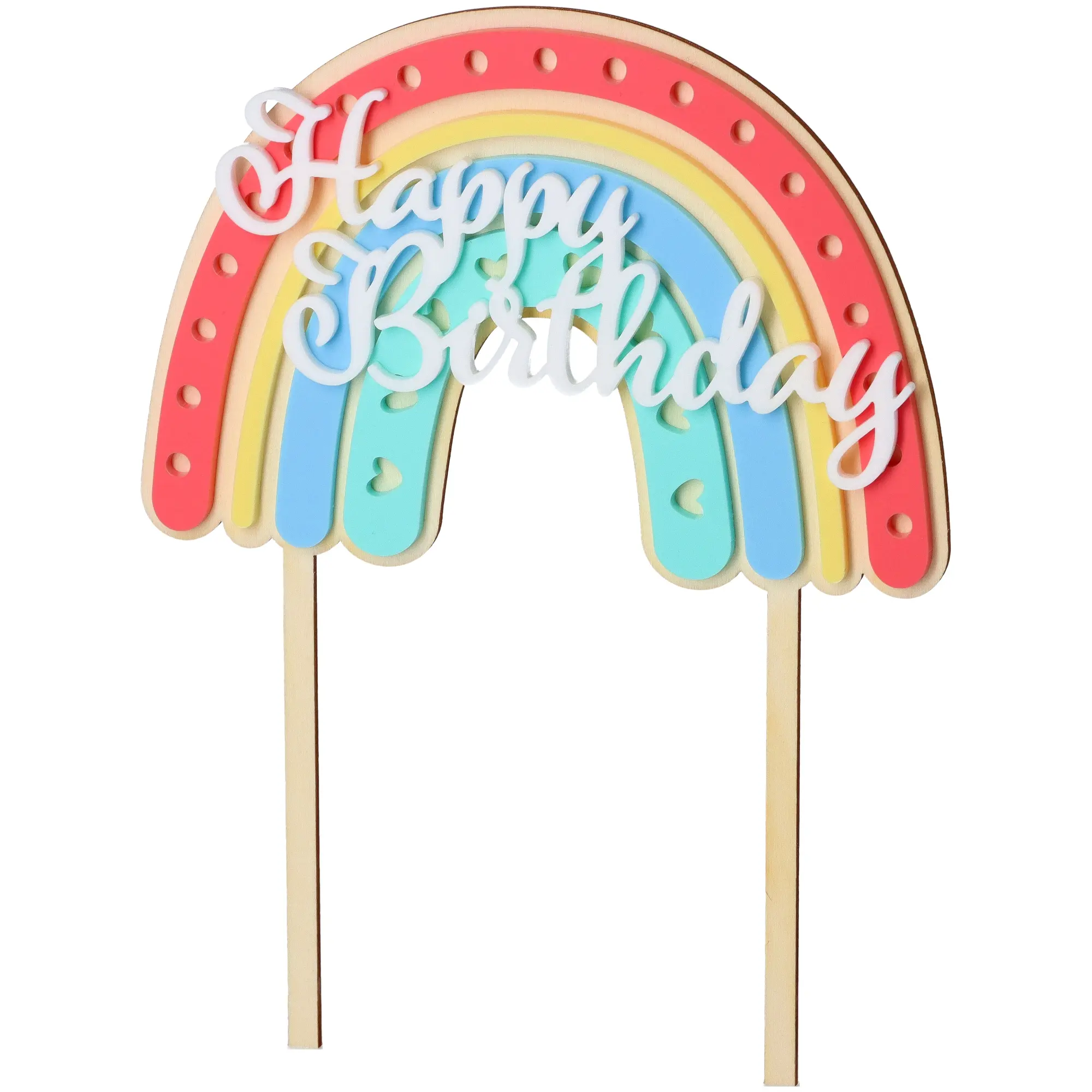Cake Topper Regenbogen "Happy Birthday" mit Herzen
