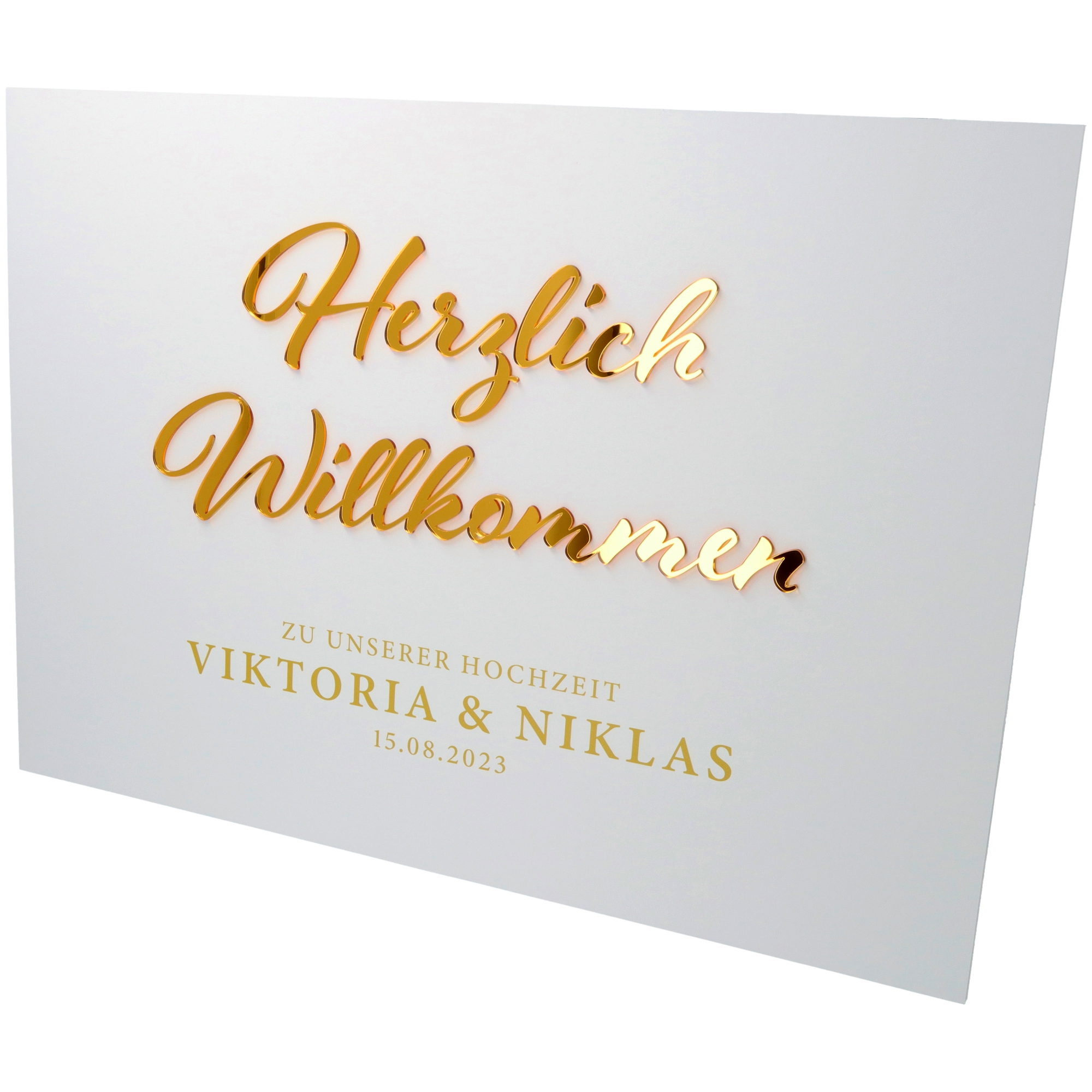 Willkommensschild Hochzeit Gold groß Briefumschlag, Grußkarte, Post, Visitenkarte, Text