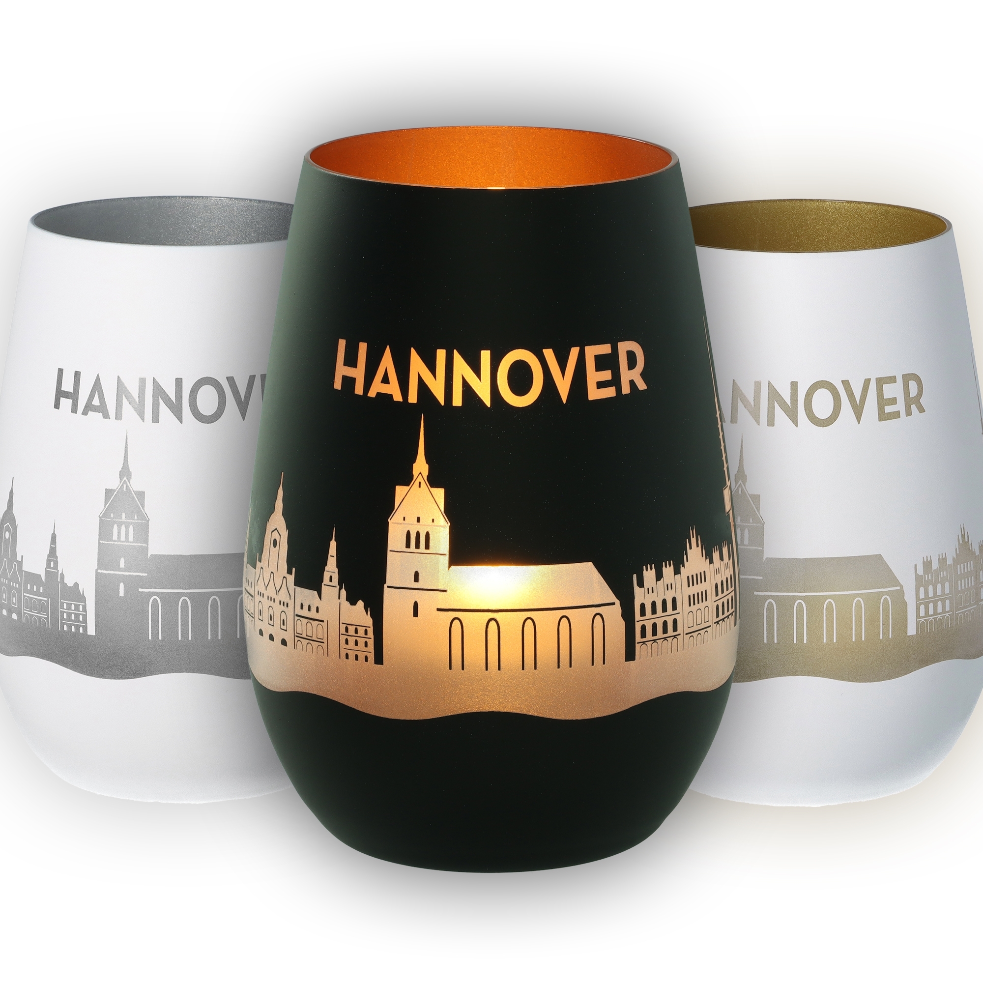 kupferfarben, becher, 3er-set, städteansicht, hannover