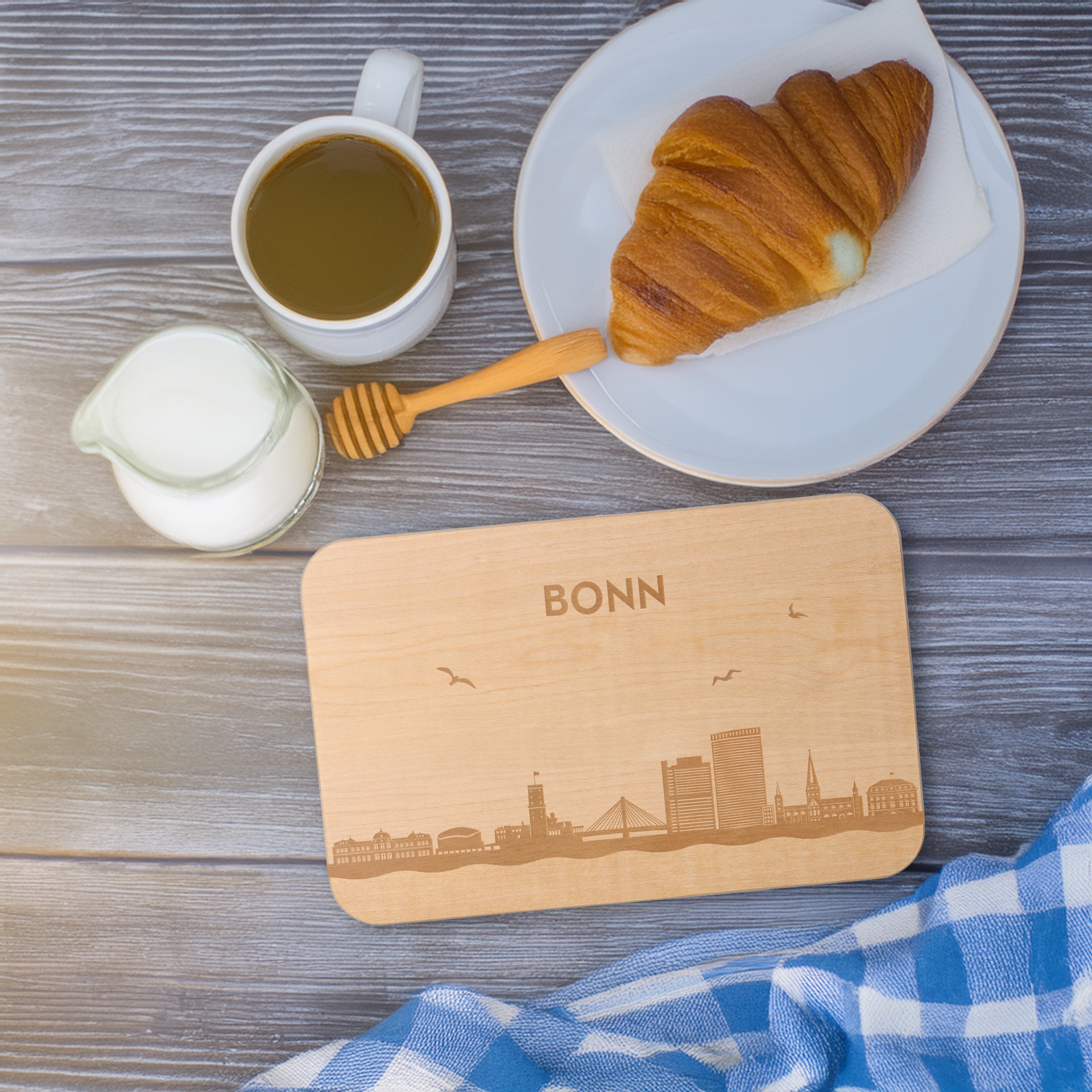 Frühstücksbrett Skyline Bonn Essen, Brot