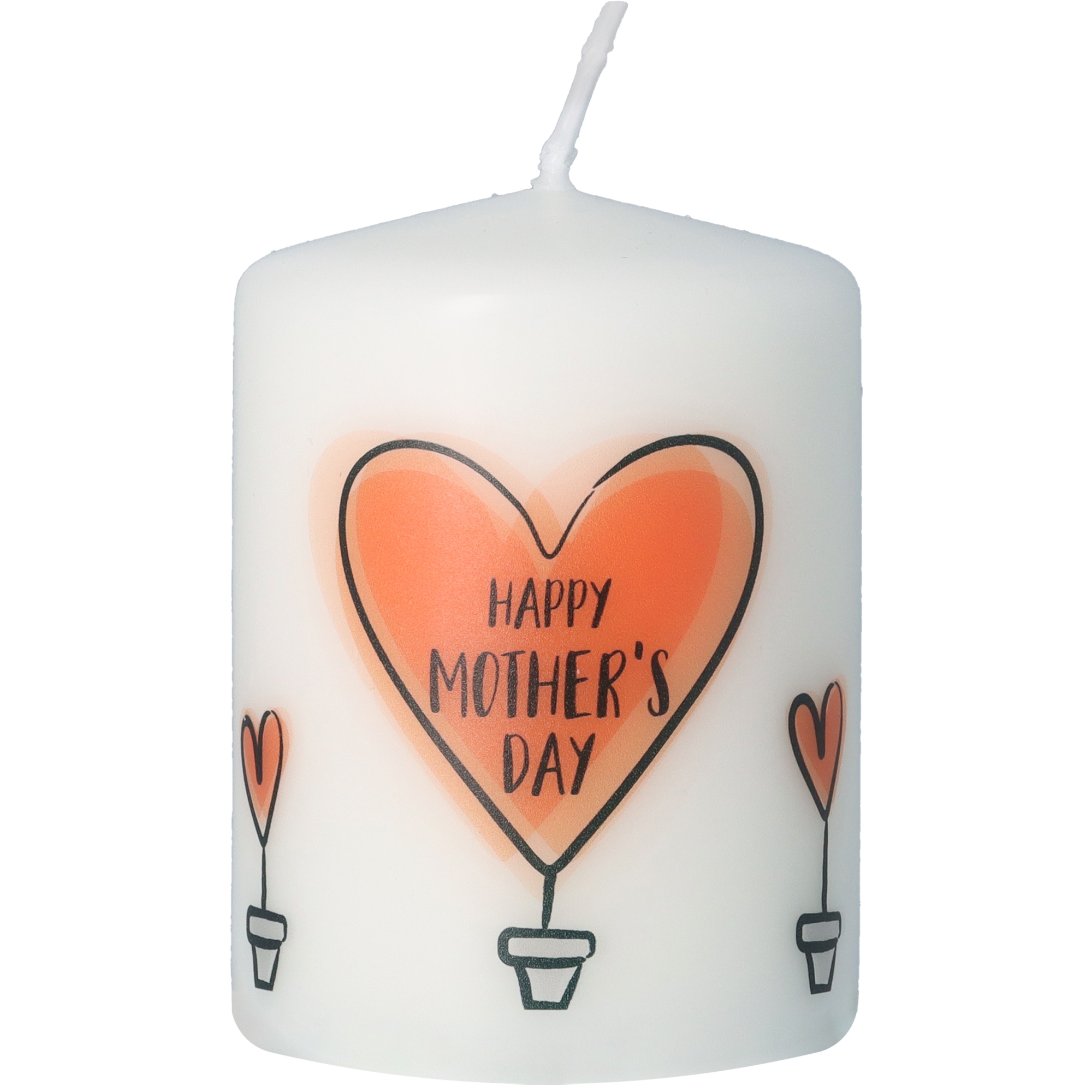 Stumpenkerze Weiß "Happy Mother's Day" Stumpenkerze Weiß "Happy Mother's Day"