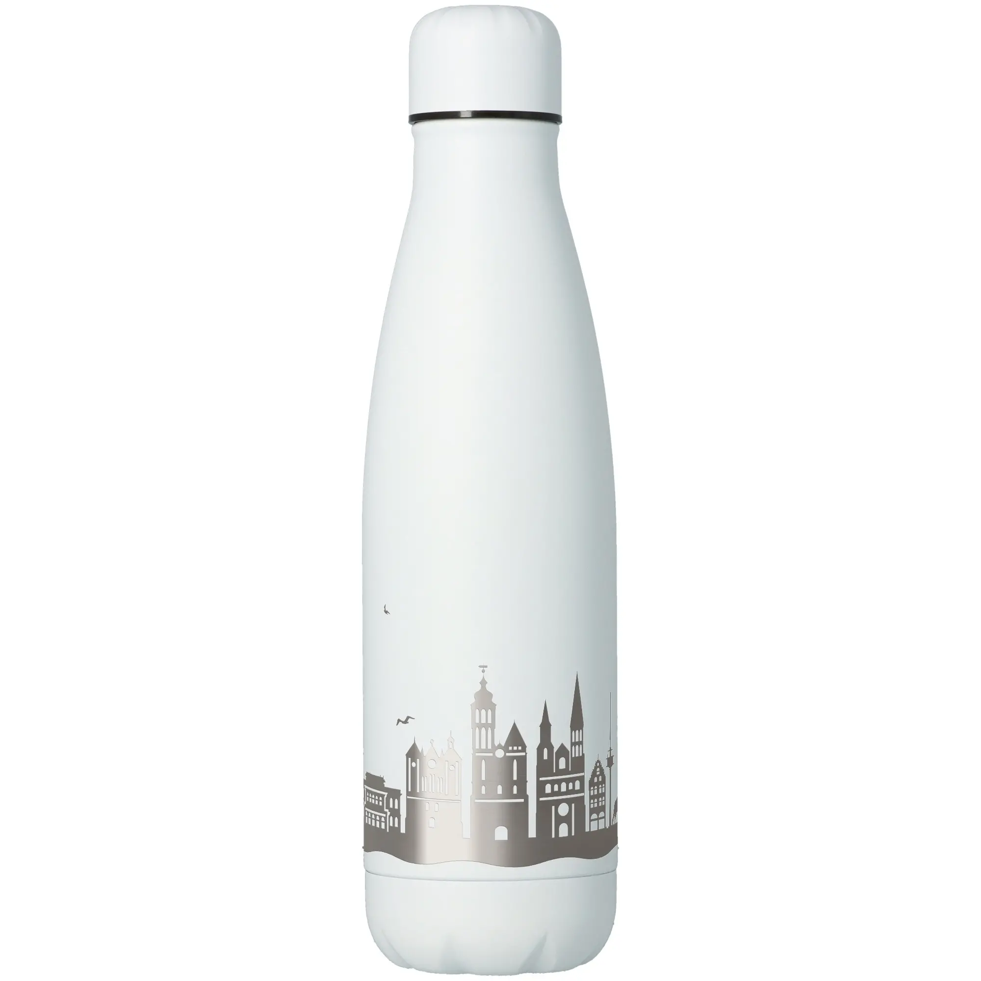 flasche, thermos, trinkflasche, stahl, cityscape-illustration