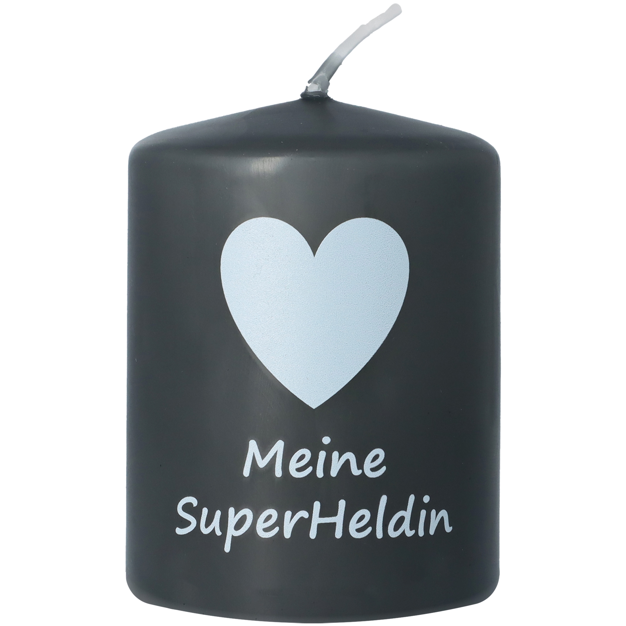 Stumpenkerze Schwarz "Meine SuperHeldin" Stumpenkerze Schwarz "Meine SuperHeldin"